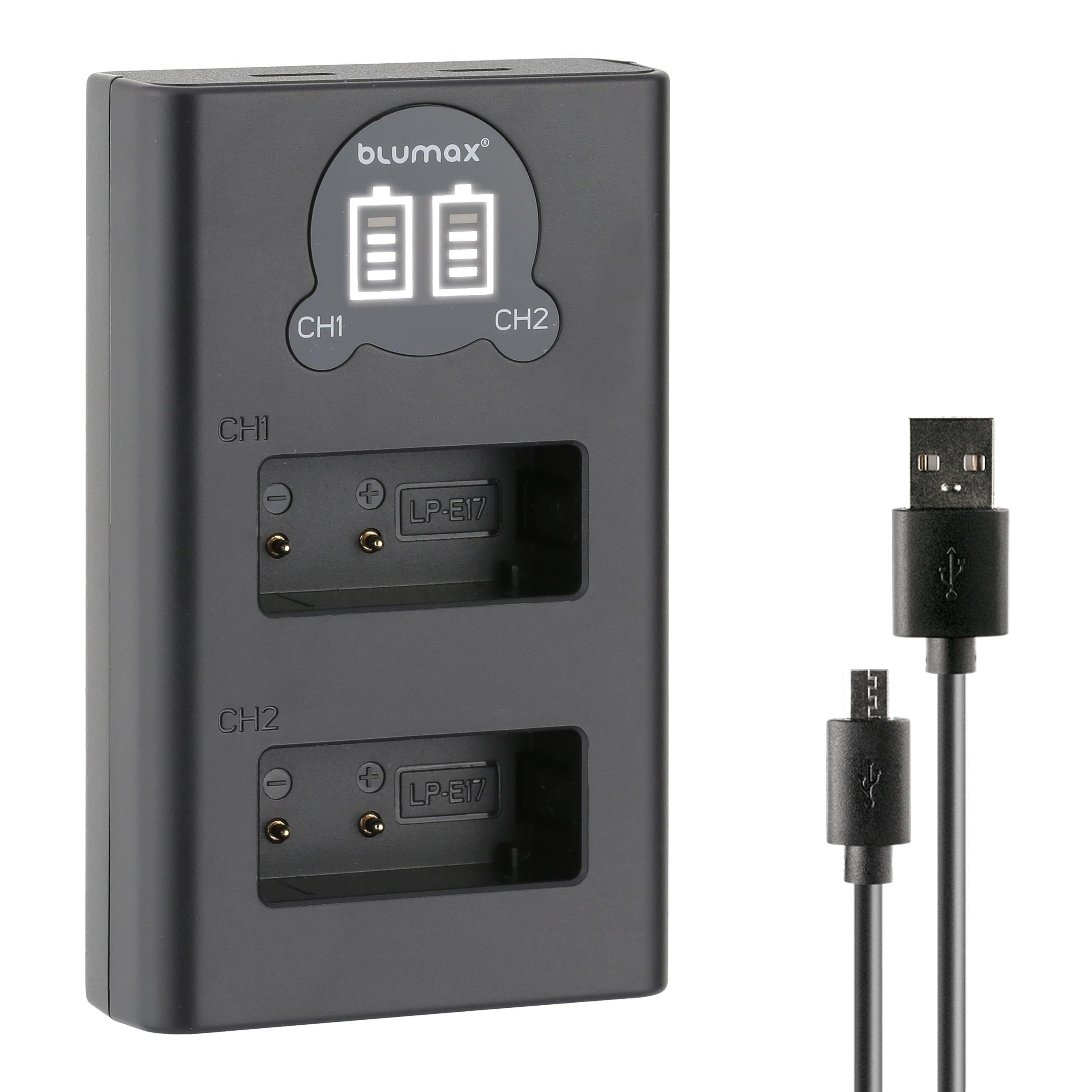 Blumax Dual LCD Ladegerät, für Canon LP-E17 USB-C Kamera-Ladegerät