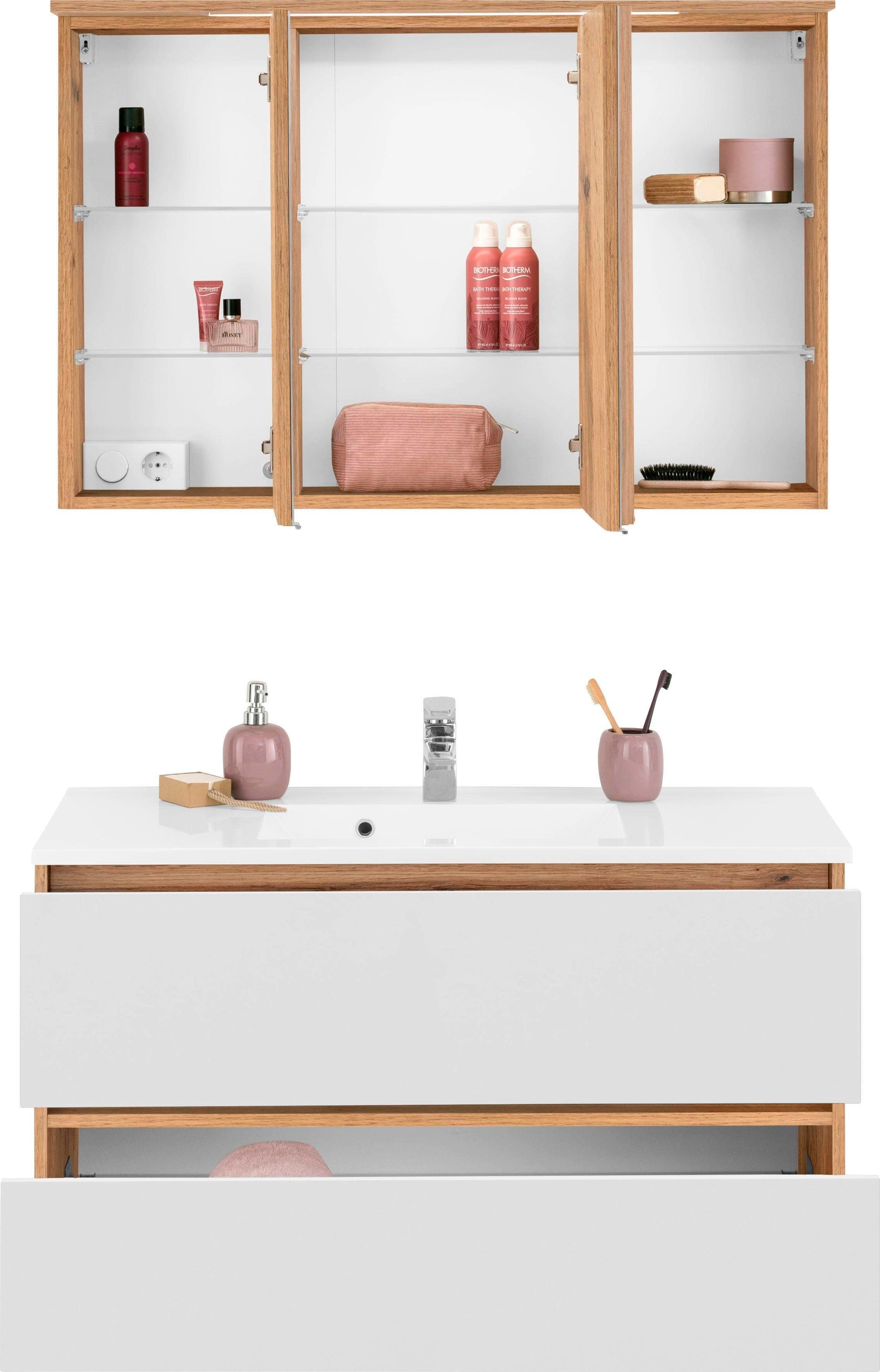 welltime Badmöbel-Set Lucca, (2-St), Breite 100,5 cm, mit direkter Beleuchtung