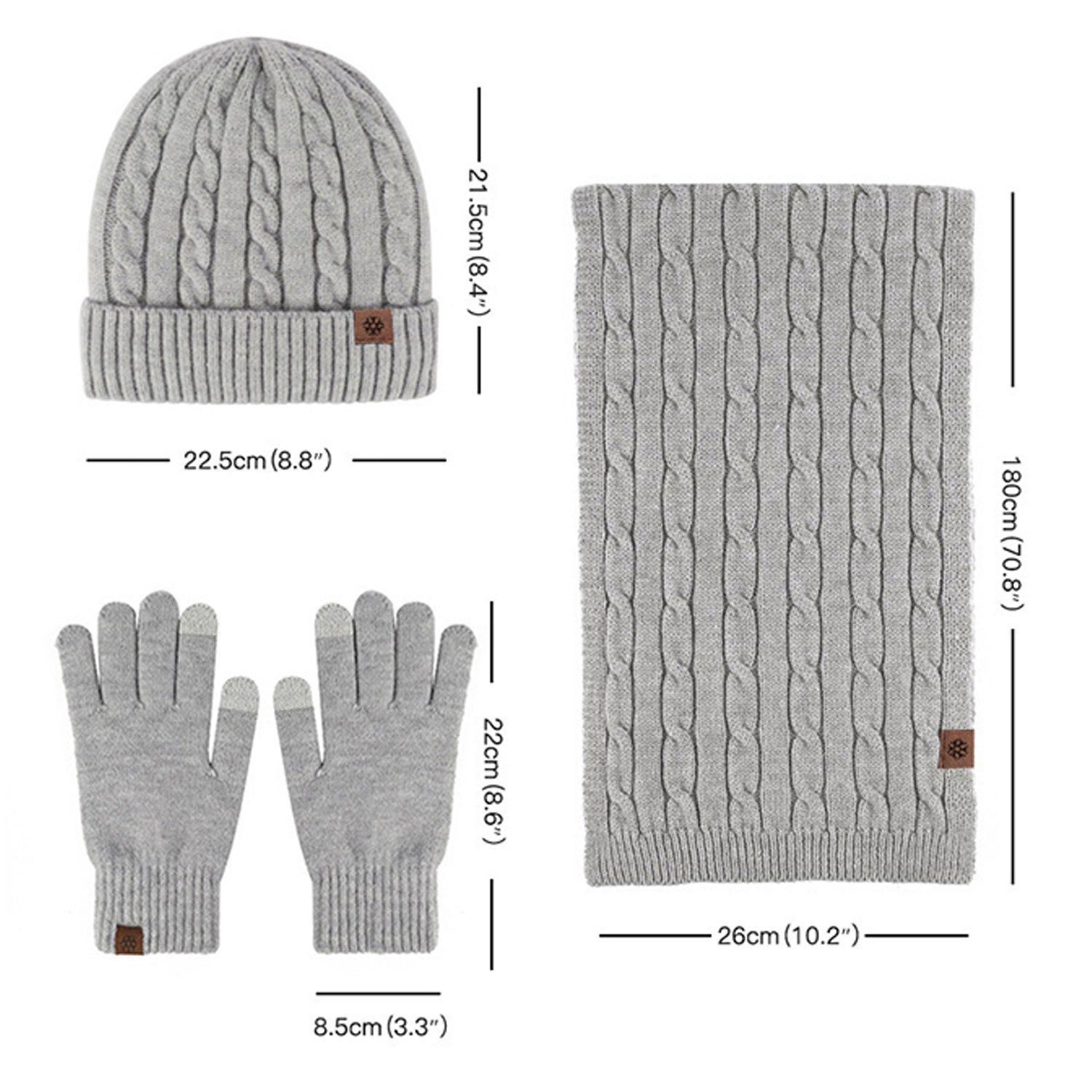 Daisred Mütze & Schal Set und Handschuhe Touchscreen Mütze Winter Schwarz Lang Schal