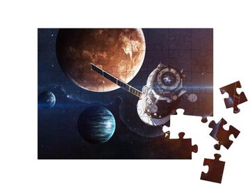 puzzleYOU Puzzle Planeten und Satellit über den Nebeln im Weltraum, 48 Puzzleteile, puzzleYOU-Kollektionen Weltraum, Universum