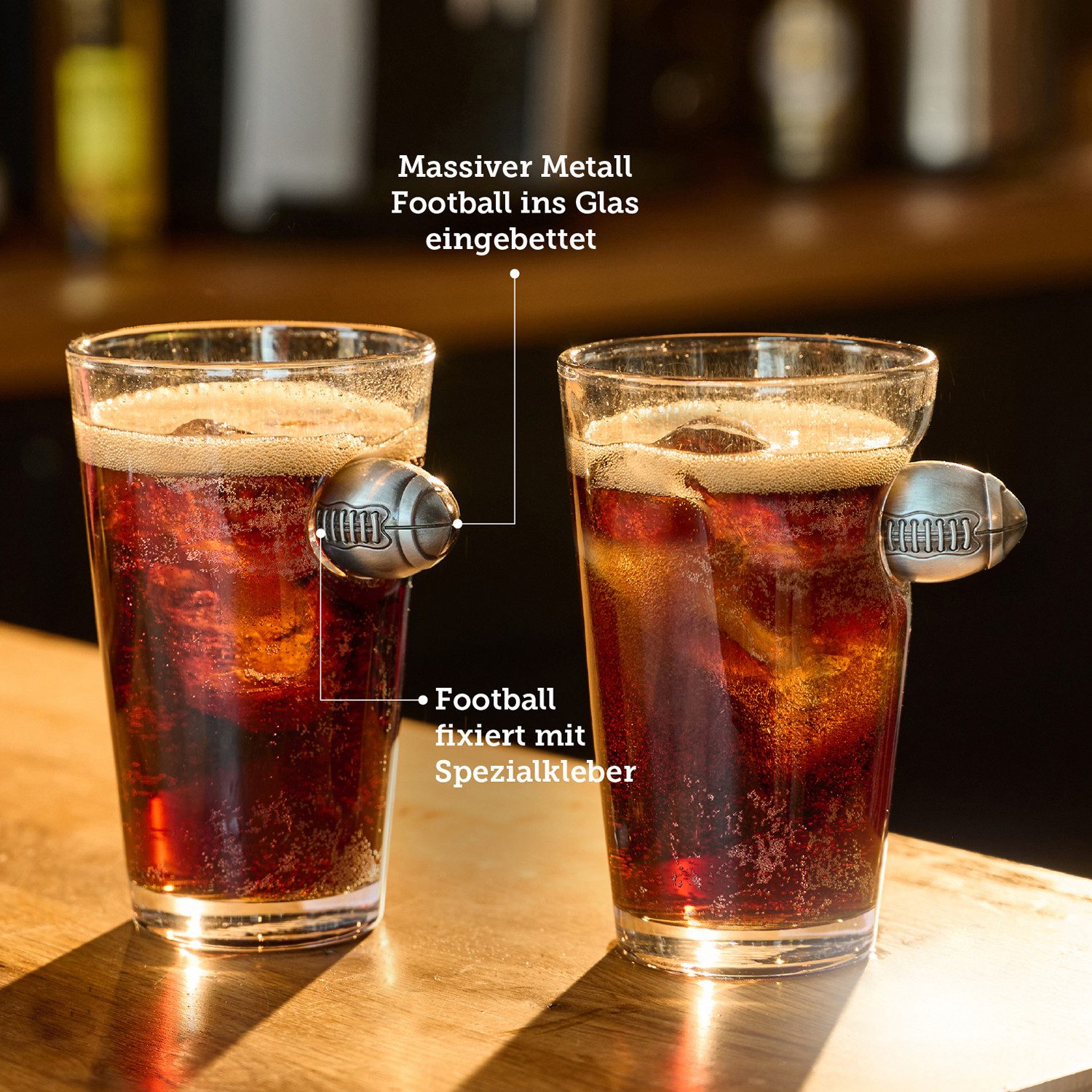 40YARDS Glas American Football Gläser (2 Stück), 2-tlg., Glas, Glas mit eingebettetem Metall Football