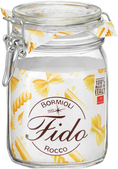 Bormioli Rocco Vorratsglas Fido, Glas, (Set, 6-tlg., 6 Stück, 1,0l Fassungsvermögen), luftdicht verschließbar, mit Bügelverschluß
