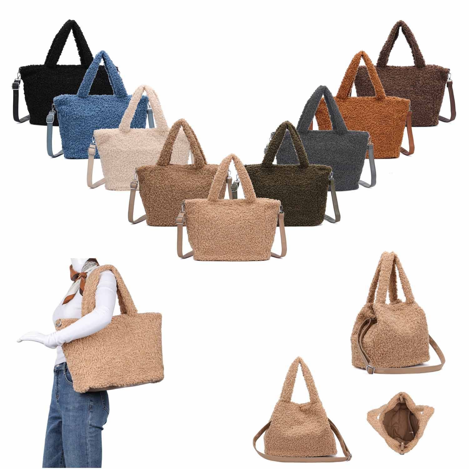 ITALYSHOP24 Schultertasche DAMEN TEDDY Plüsch Shopper TASCHE Tote Henkel Bag Schultertasche Hobo, Felltasche Umhängetasche Wintertasche Beuteltasche Weekender Kunstpelz