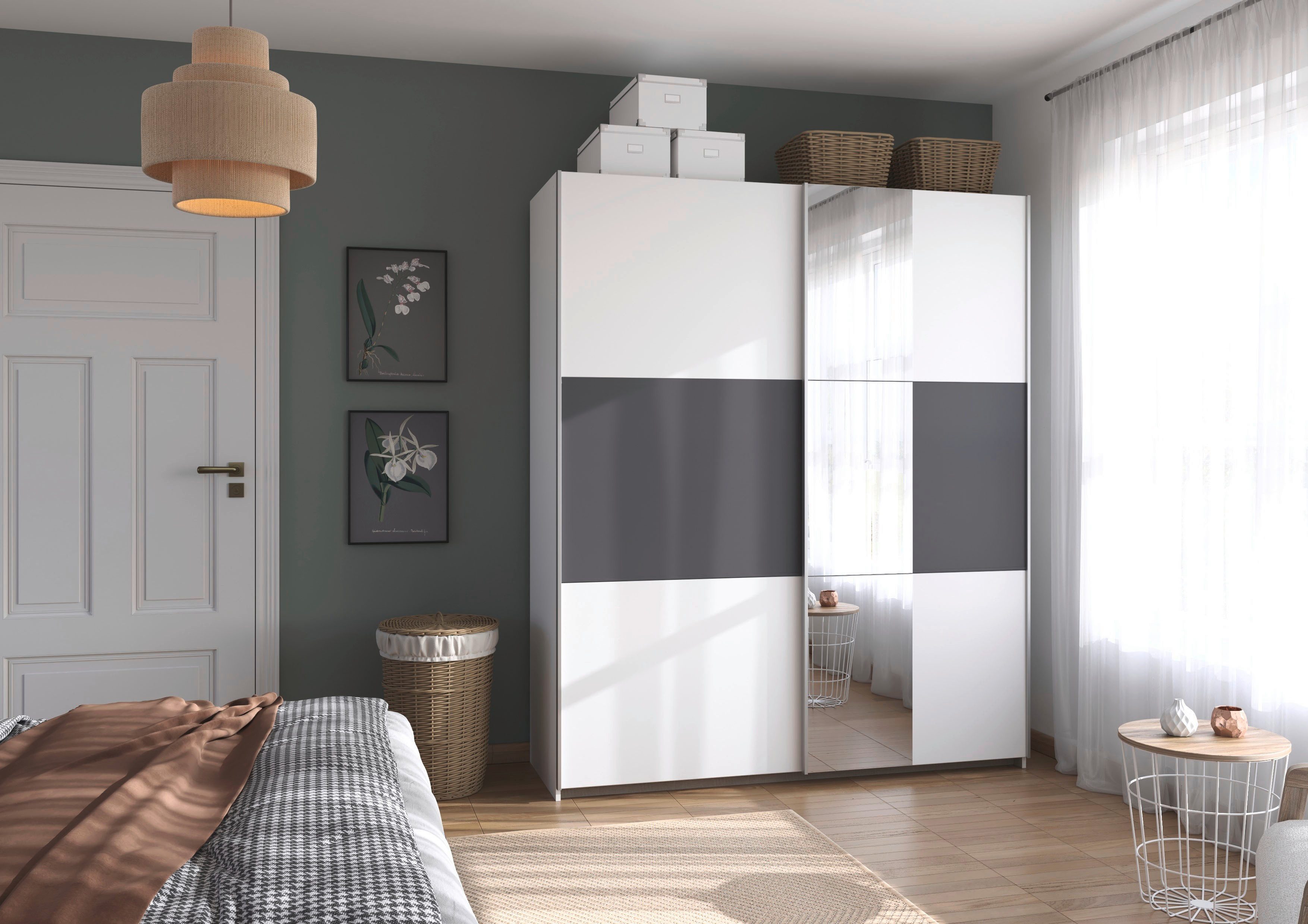 rauch Schwebetürenschrank Kleiderschrank Schrank Garderobe TOPSELLER ASTANA (3 Ausstattungen BASIC/CLASSIC/PREMIUM (inkl. SOFT-CLOSE-FUNKTION) mit 3 Spiegelelementen, Metallgriffleisten alufarbig MADE IN GERMANY