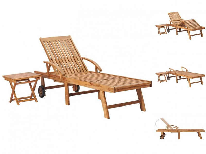 vidaXL Wellnessliege Sonnenliege mit Tisch Massivholz Teak Gartenliege Holz