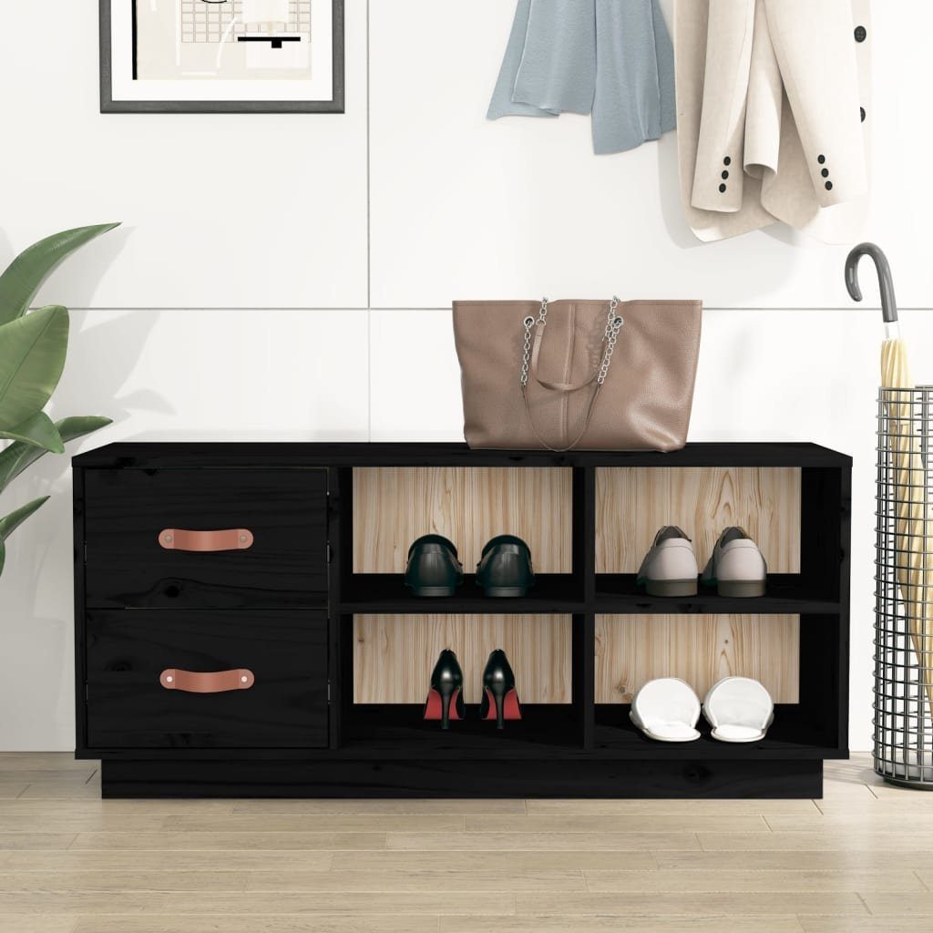vidaXL Schuhregal Schuhbank Schwarz 100x34x45 cm Massivholz Kiefer, 1-tlg.