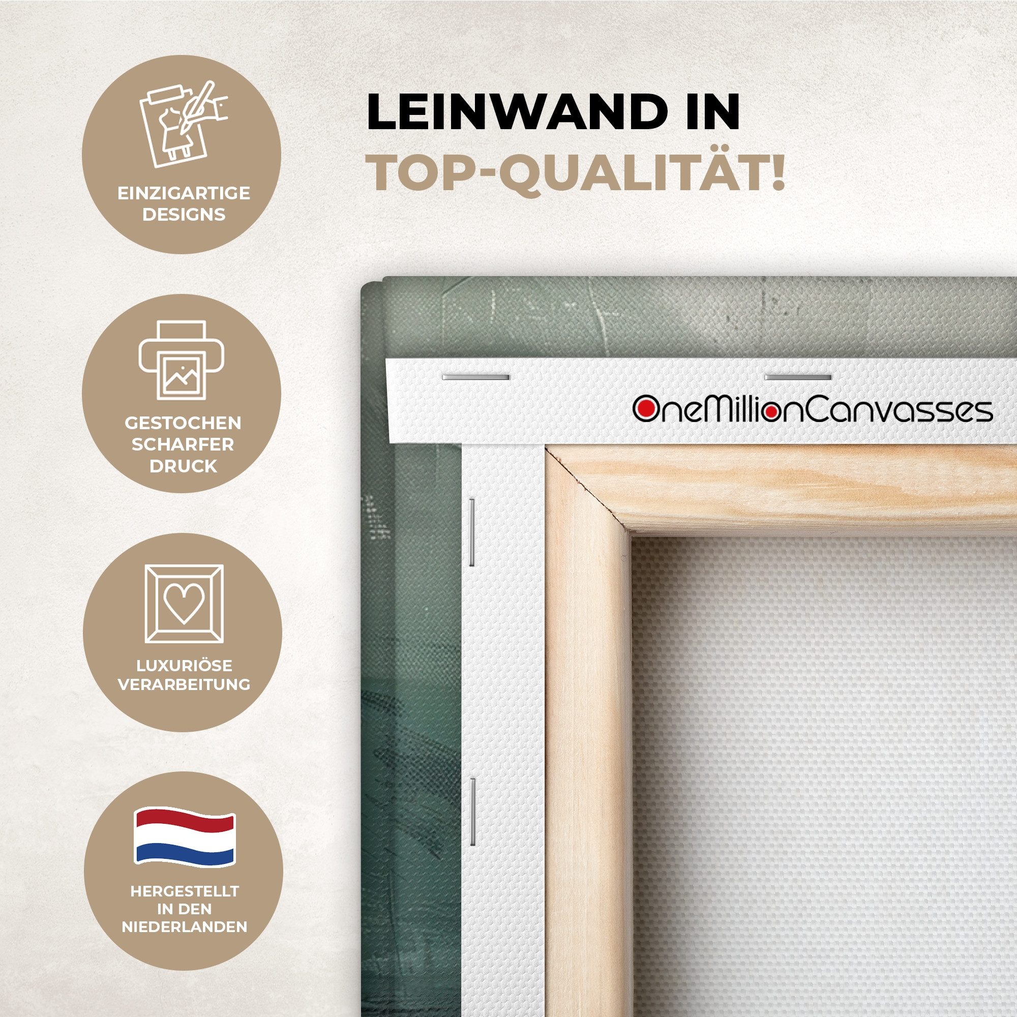 OneMillionCanvasses® Leinwandbild Panorama Grün - Modern - Abstrakt - Gold, Fotodruck (1 St), Leinwand Bilder für Wohnzimmer Schlafzimmer 60x30 cm