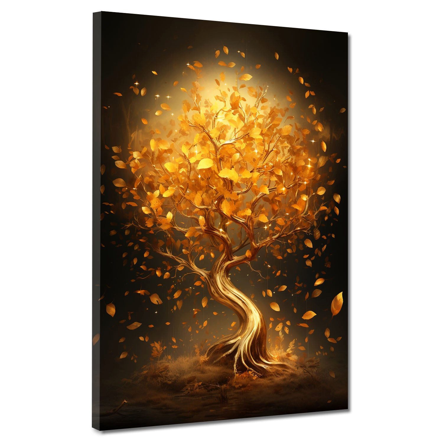 Artedinoi Leinwandbild Goldener Baum leuchtende Blätter edel Leinwandbild Kunstdruck XL Deko, Baum mit goldenen Blättern