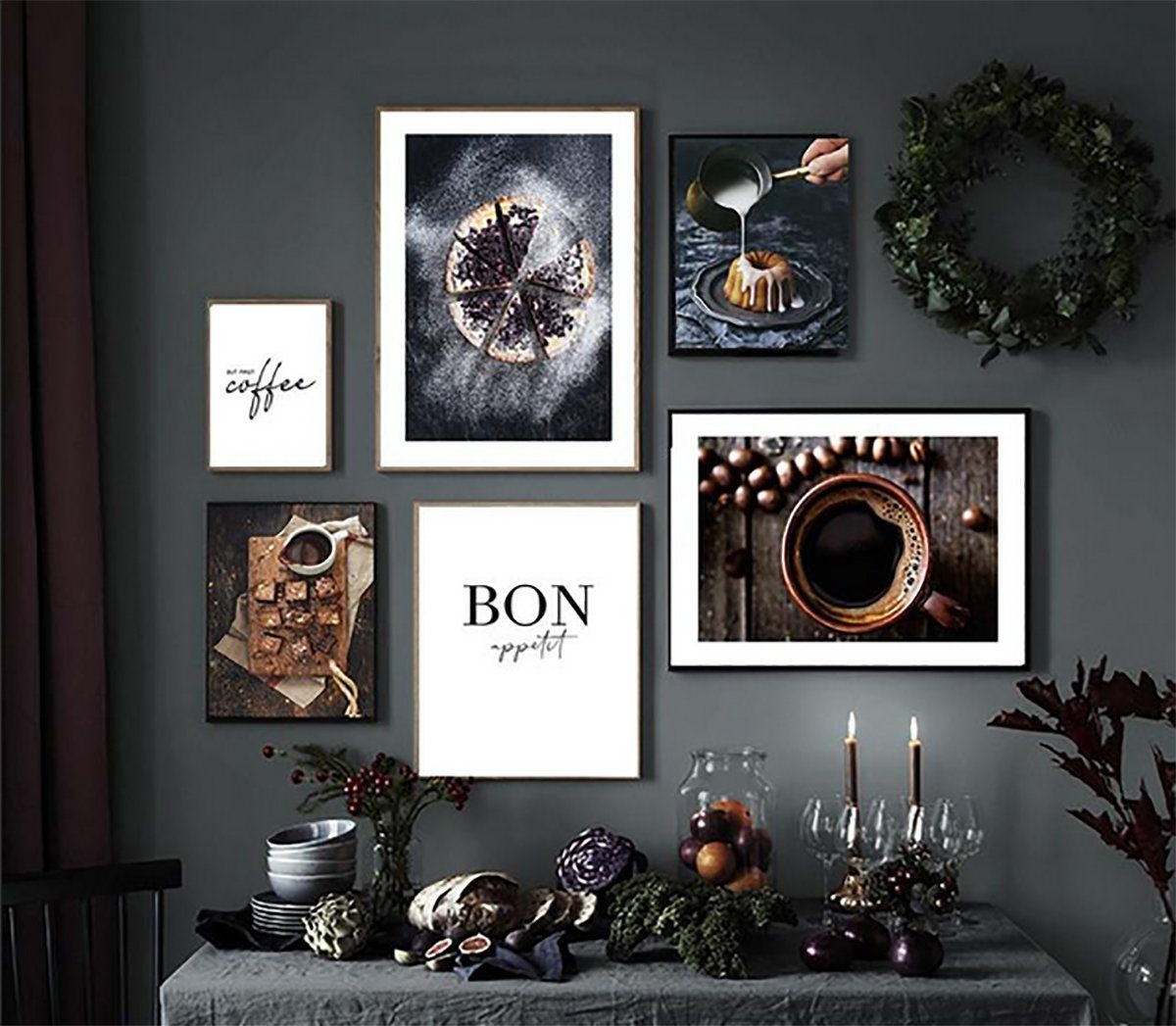 TPFLiving Kunstdruck (OHNE RAHMEN) Poster - Leinwand - Wandbild, Guten Appetit! - Kaffee, Dessert, Pizza - (Leinwand Küche, Leinwand Esszimmer, Kunstdruck), Farben: braun, schwarz, weiß - Größe: 10x15cm