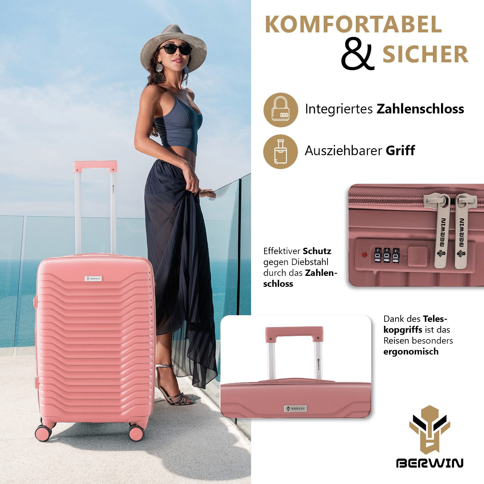 Berwin Trolleyset mit Beautycase Modell Calma Dusty Rose, 4 Rollen, (Set, 4 tlg., MS-19791) – Bild 5 von 5