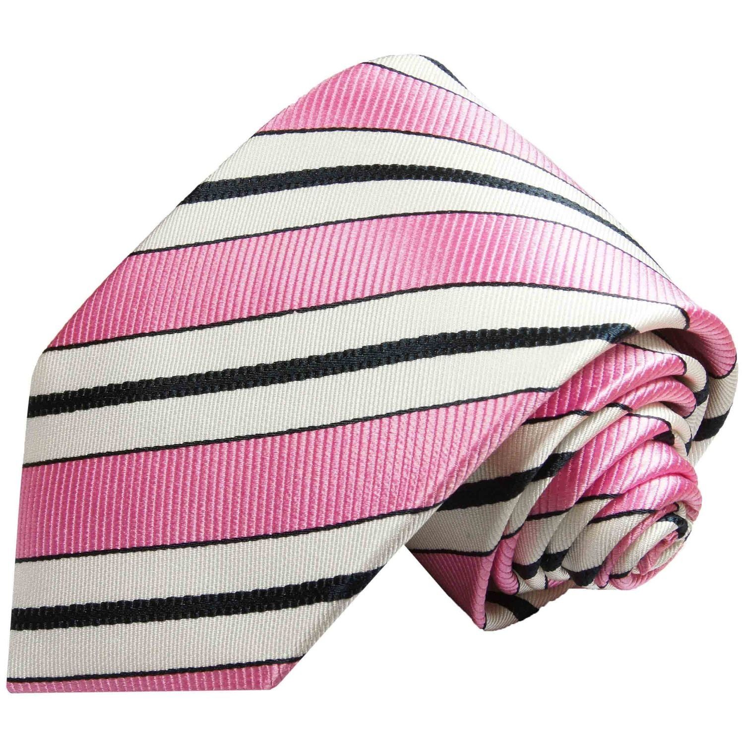 Paul Malone Krawatte Herren Seidenkrawatte Schlips modern gestreift 100% Seide Schmal (6cm), pink 110