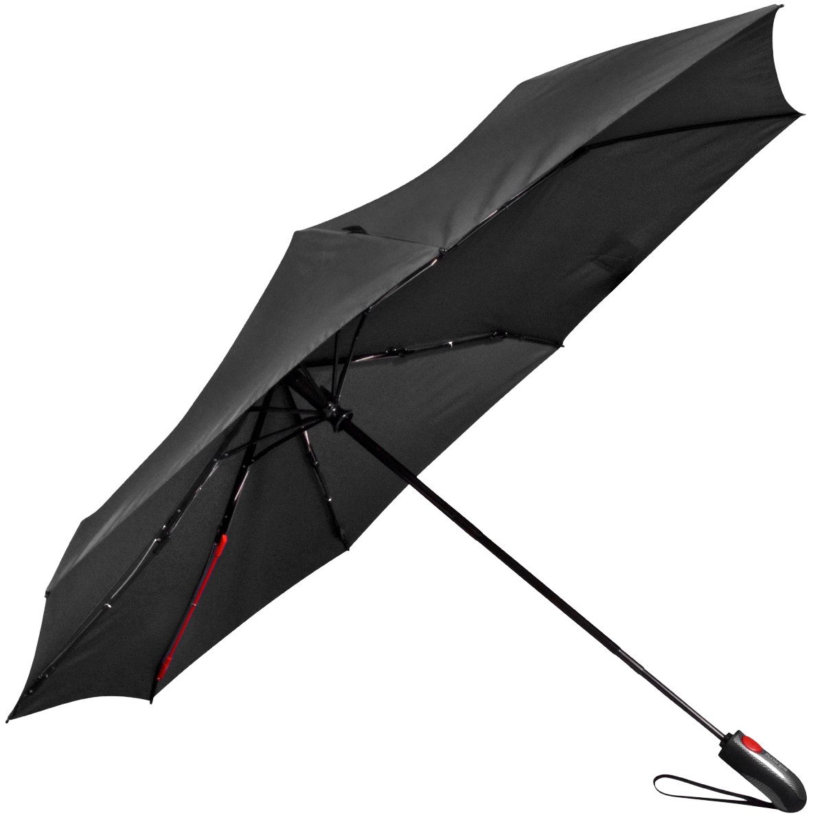 Knirps® Taschenregenschirm großer asymmetrischer Schirm für Damen und Herren, mit Auf-Zu-Automatik, uni mit einer roten Speiche