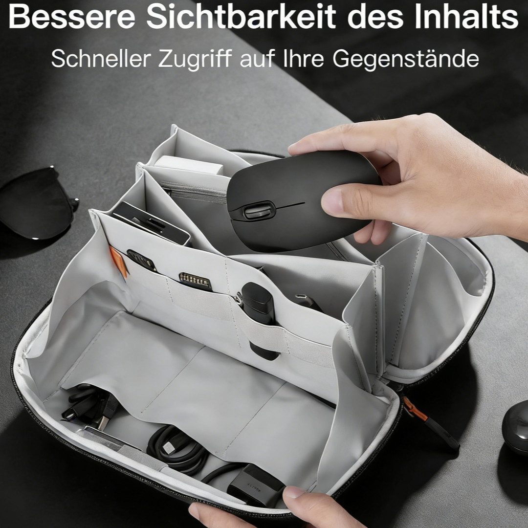 Kityhome Taschenorganizer Elektronik-Aufbewahrungstasche, Organizer für Kabel & Zubehör (Portabel mit stabilem Griff, Vollständig anpassbare Fächer), 180°-Klapp-Open-Design