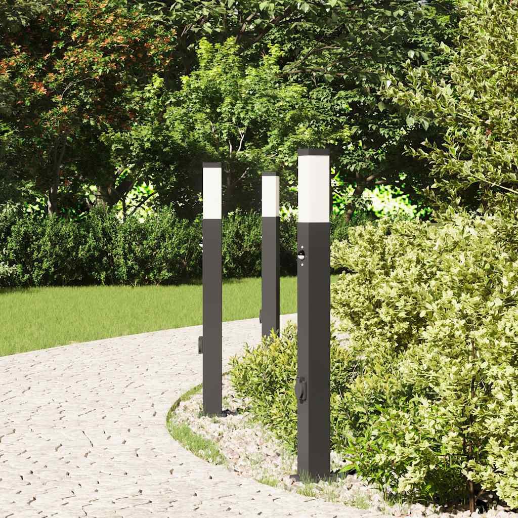 vidaXL Deckenleuchte Pollerleuchten mit Sensor&Steckdose 3 Stk. 80 cm Schwarz IP44