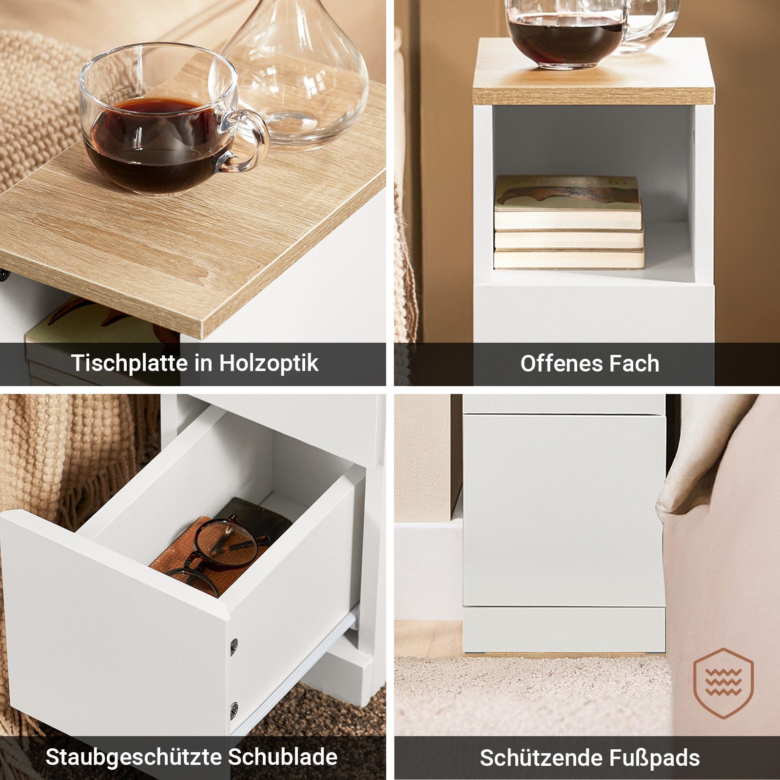 SoBuy Beistelltisch FBT149, Nachtschrank Beistelltisch mit 2 Schubladen, Nachttisch schmal, Platzsparendes Möbelstück für Schlafzimmer & Nischen, Ideal für Miet – Bild 5 von 5