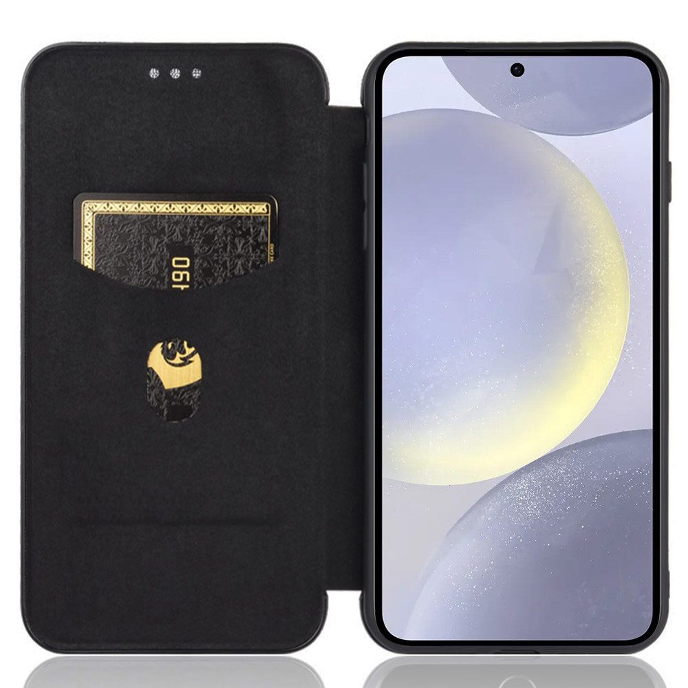 FITSU Handyhülle Handyhülle für Samsung Galaxy S24 Plus Case im Carbon Design Schwarz 6,7 Zoll, Handytasche mit Carbon Optik, stabile Schutzhülle mit Magnetvers – Bild 2 von 4