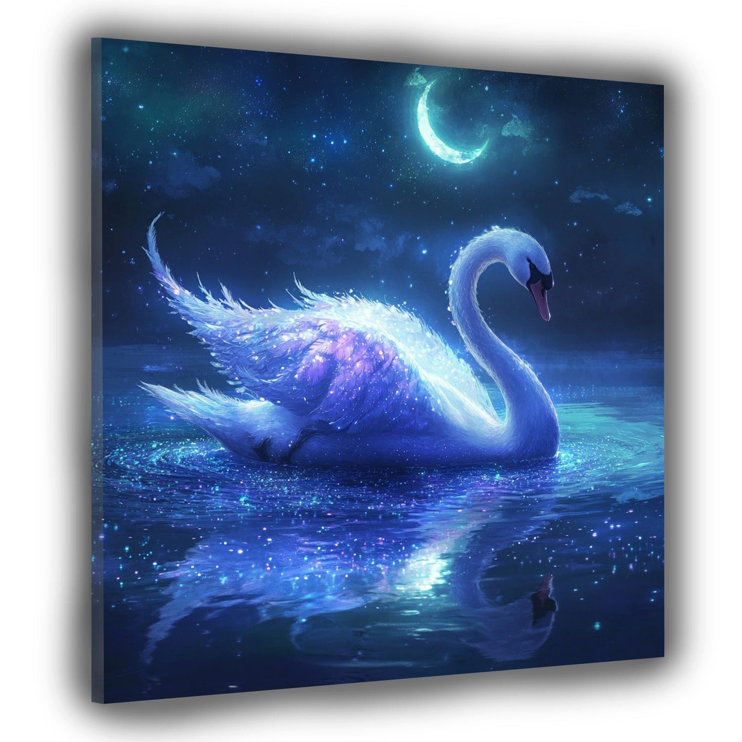 Artedinoi Leinwandbild Fantasie Schwan Mondlicht Wasser Leinwandbild Wandbild Kunstdruck XL W, Schwan im Mondlicht