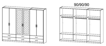 rauch Kleiderschrank ARNSBERG, B 271 cm, mit 6 Türen und 6 Schubladen mit 2 Spiegeltüren