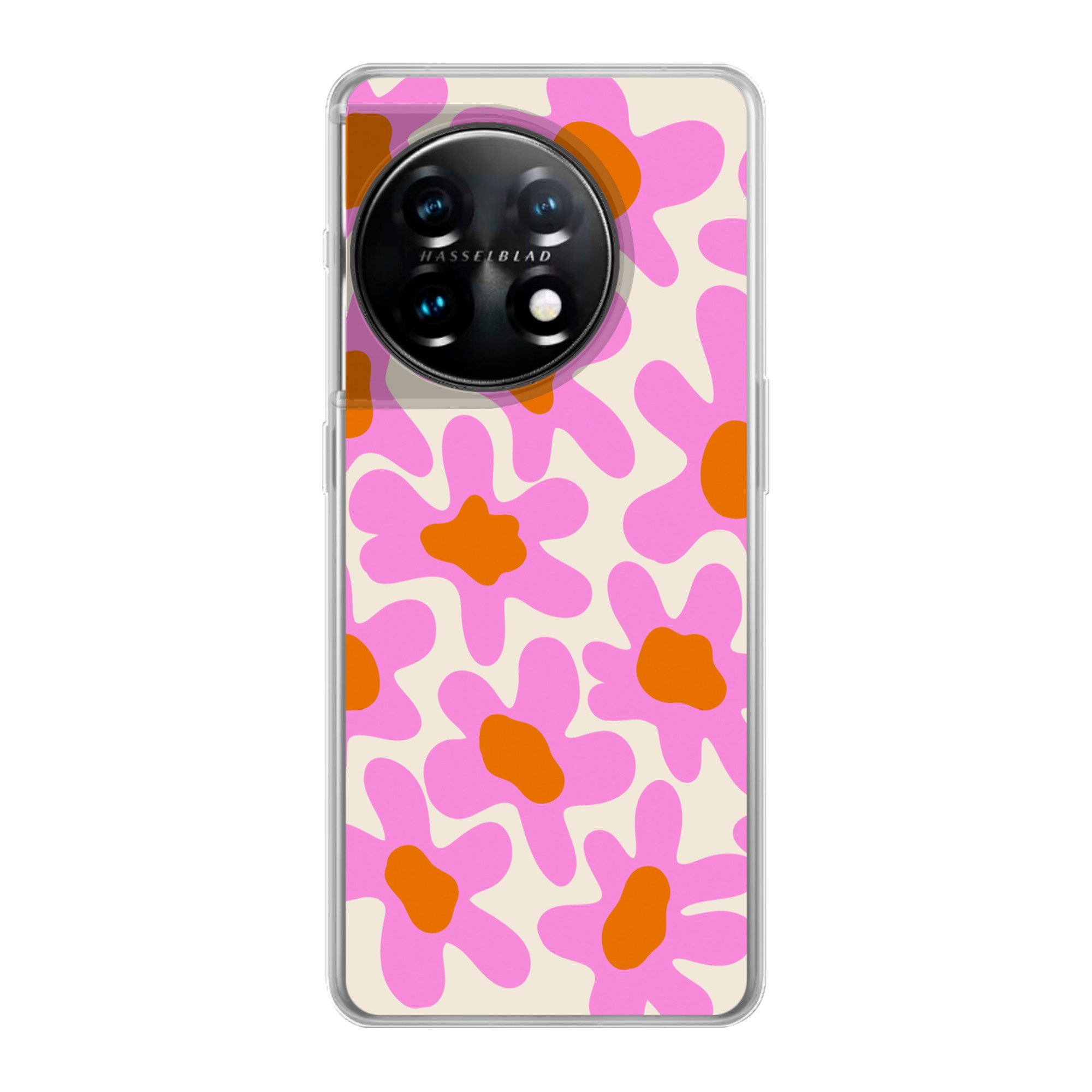 MuchoWow Handyhülle für OnePlus 11 Blume - Rosa - Muster, Handy Case, Silikon, Bumper Case Dünn
