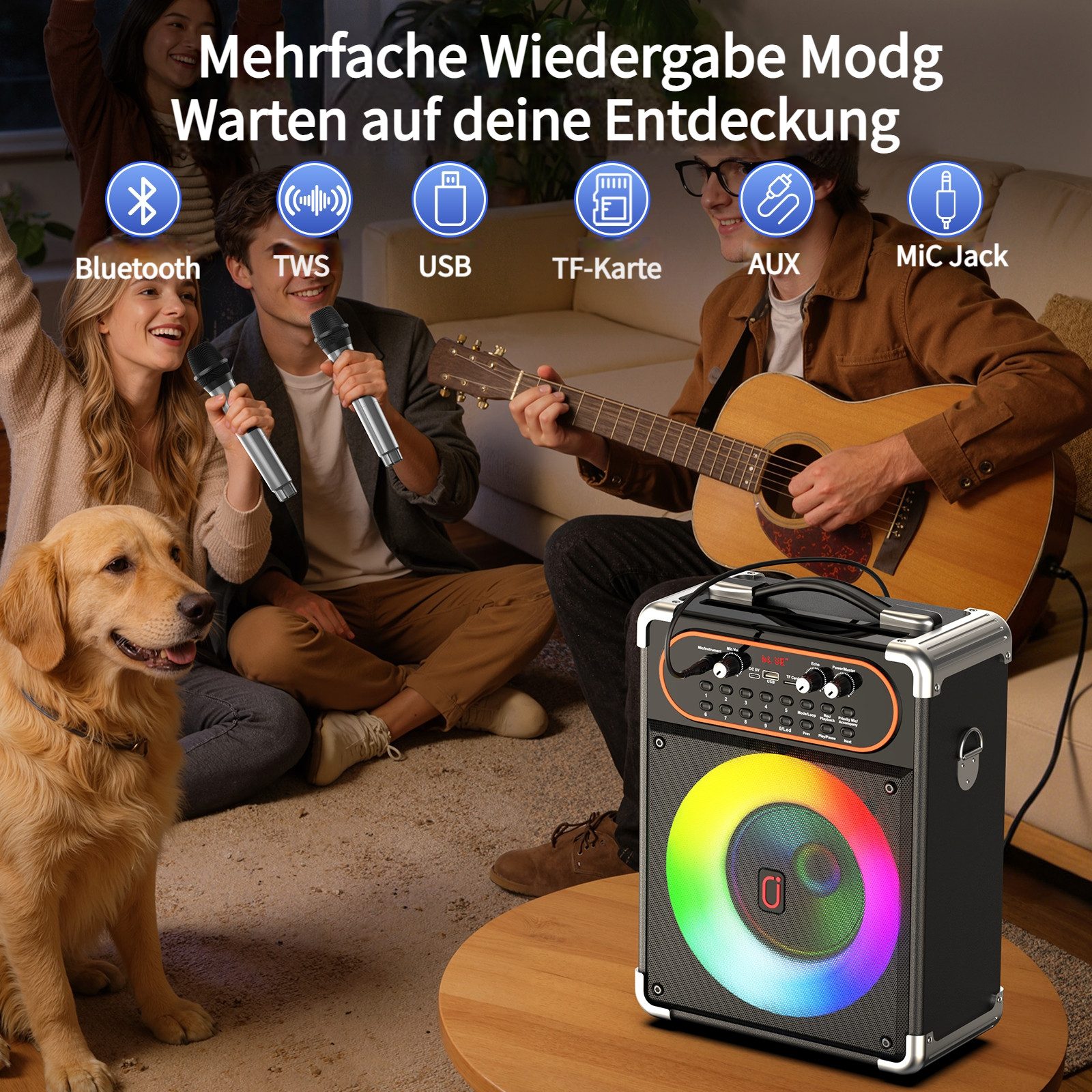 JYX Tragbarer Bluetooth 5.3 Karaoke-Lautsprecher Lautsprecher (Bluetooth, ideal für Outdoor-Events & Home-Party-Gesang)