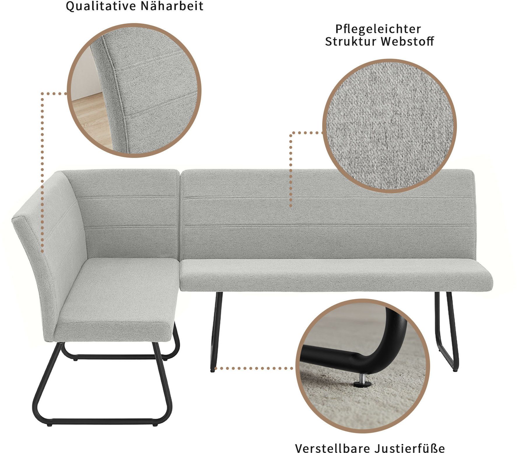 OTTO home Eckbank Blee, pflegeleichter Strukturstoff, komfortable Polsterung, Metallgestell
