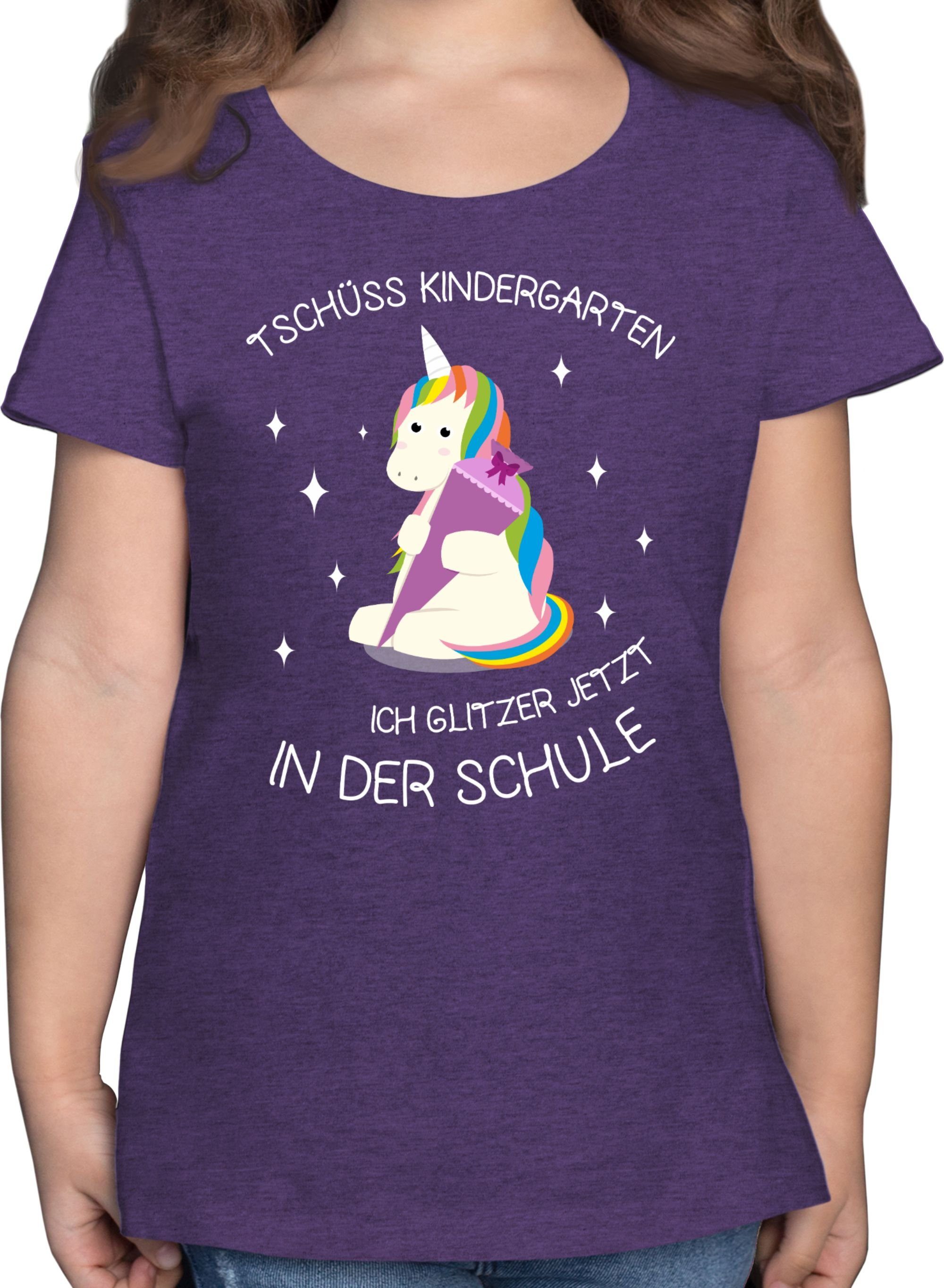 Shirtracer T-Shirt Tschüss Kindergarten Einhorn Einschulung Mädchen 2 Lila Meliert