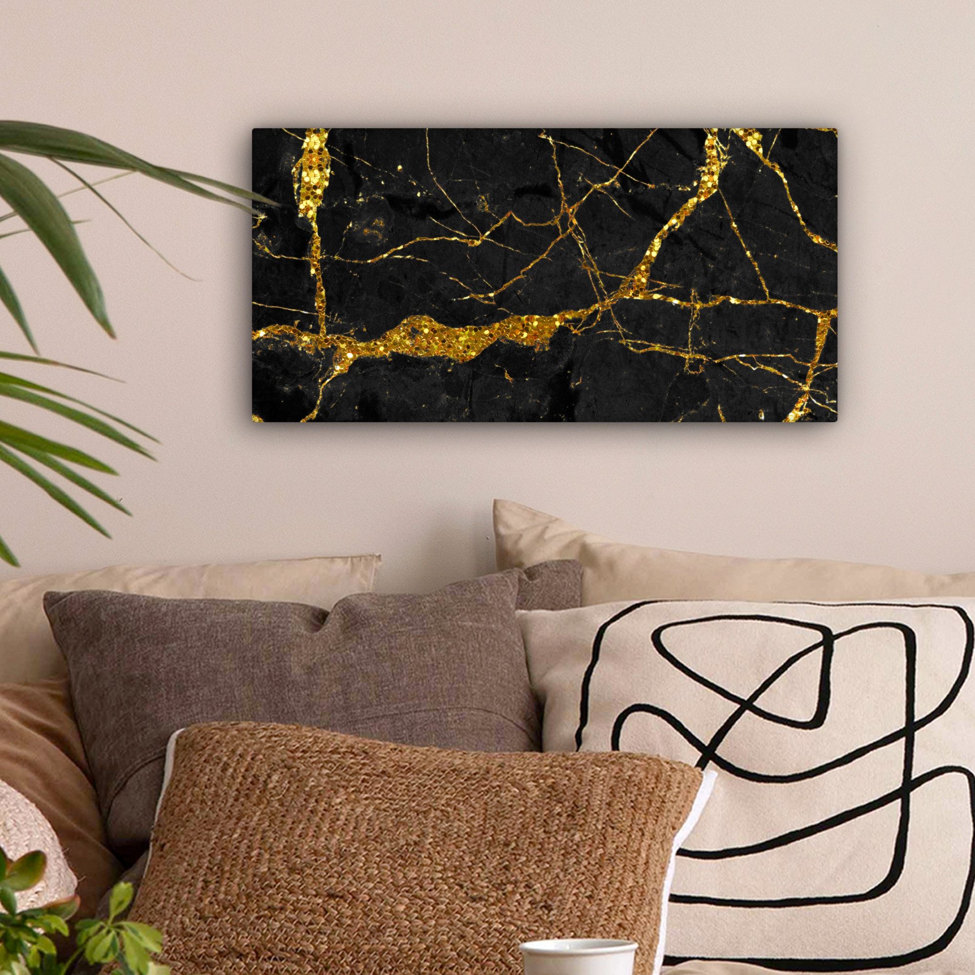 OneMillionCanvasses® Leinwandbild Panorama Marmor - Gold - Schwarz - Marmor günstig online kaufen