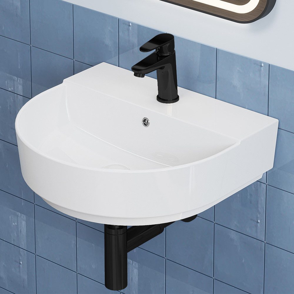 HOROW Waschbecken Aufsatzwaschbecken Waschtisch Handwaschbecken Klein Keramik (Halbkreis 50cm Wandhängend, für Gäste WC)