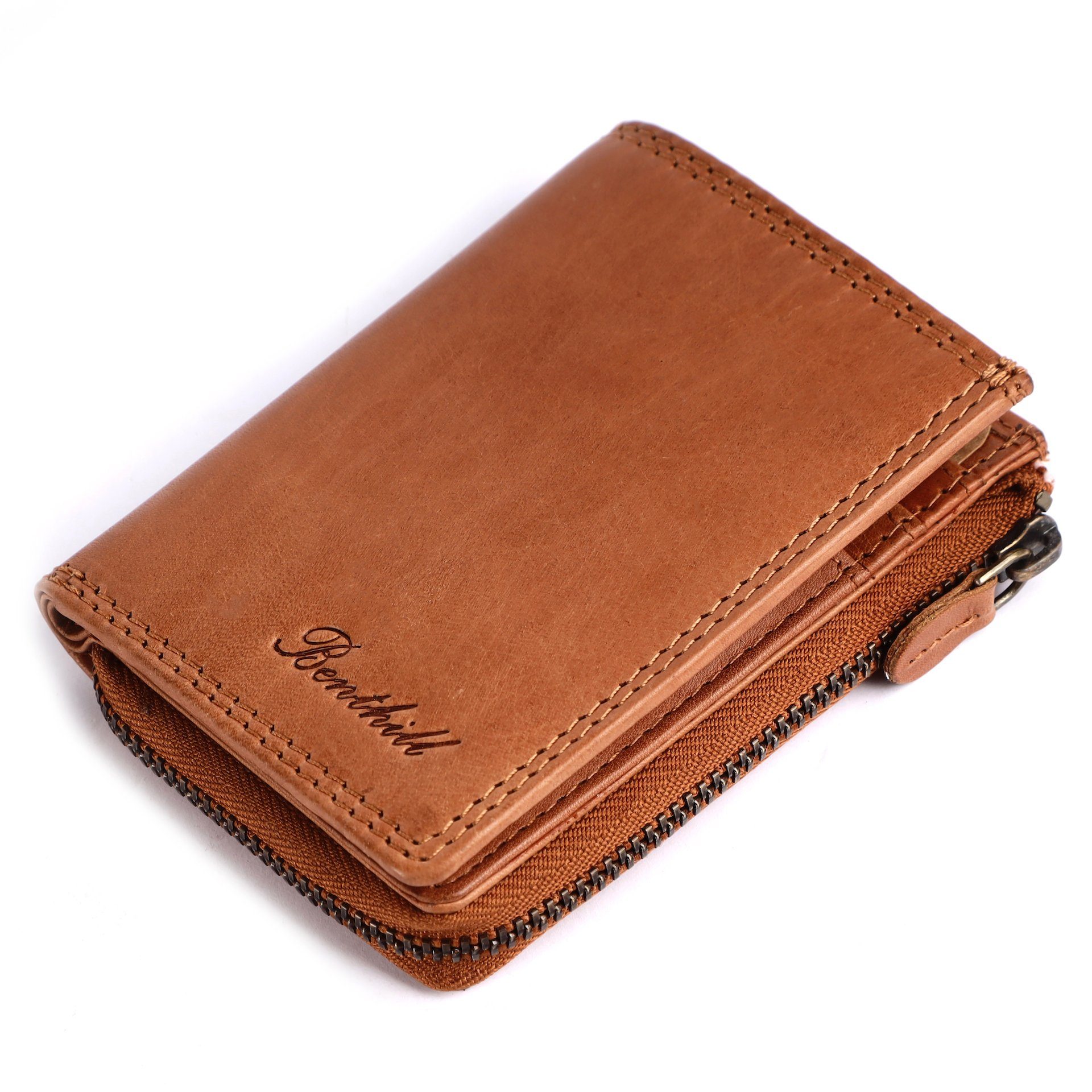 Benthill Geldbörse Klein Echt Leder RFID Damen & Herren Geldbeutel Slim-Wallet Portmonee, RFID-Schutz Kartenfächer Münzfach Reißverschlussfach – Bild 2 von 5