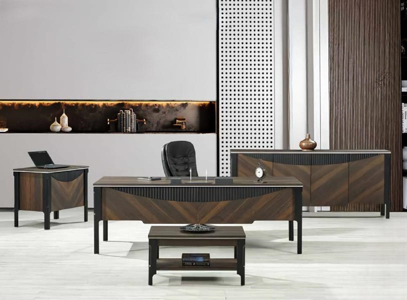 JVmoebel Büromöbel-Set Büroausstattung mit hochwertigen Möbeln und Zubehör in modernem Design, (4-tlg., Schreibtisch + Couchtisch + Sideboard + Büroschublade), Made in Europa