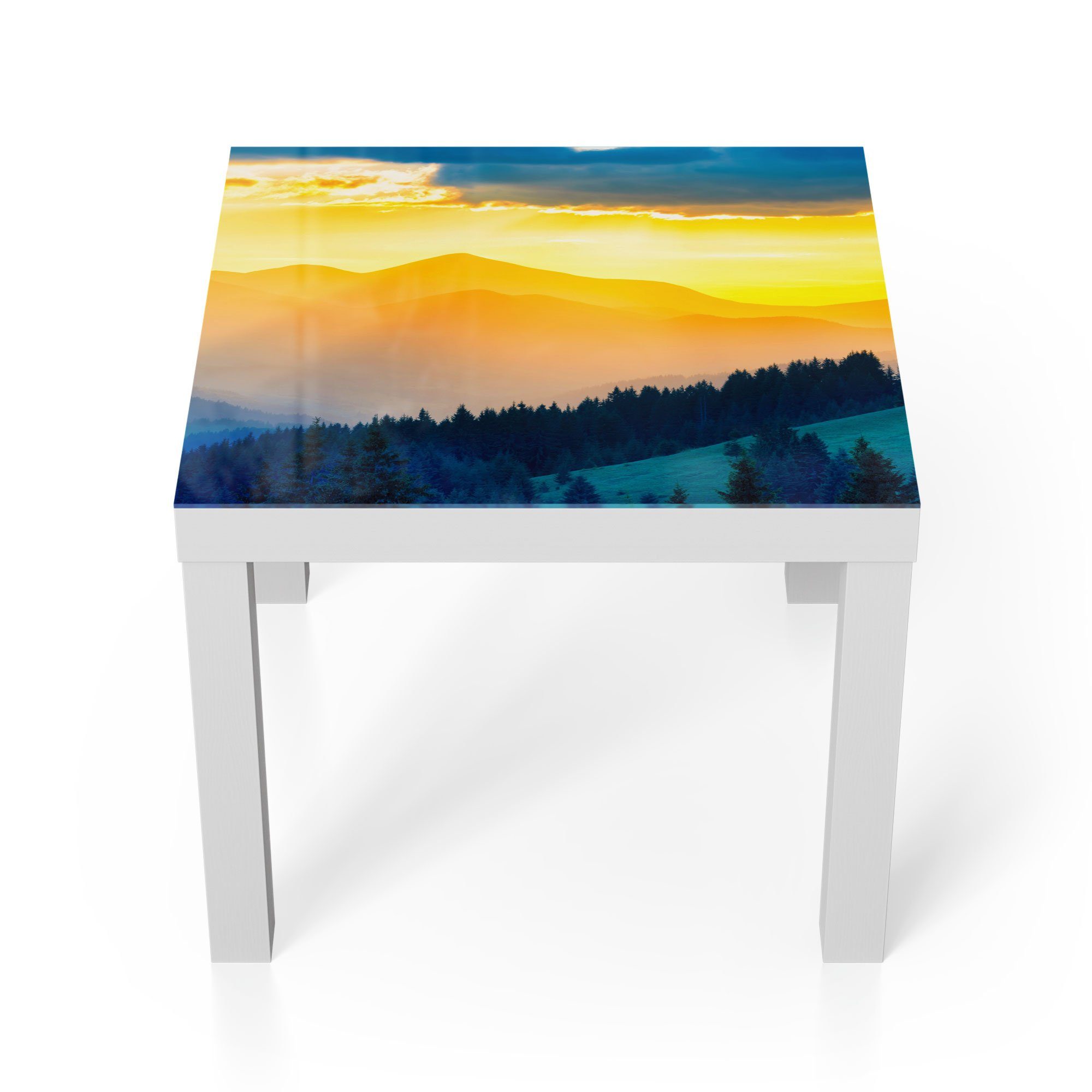 DEQORI Couchtisch 'Sonnenuntergang in Bergen', Glas Beistelltisch Glastisch modern Weiß | Couchtische