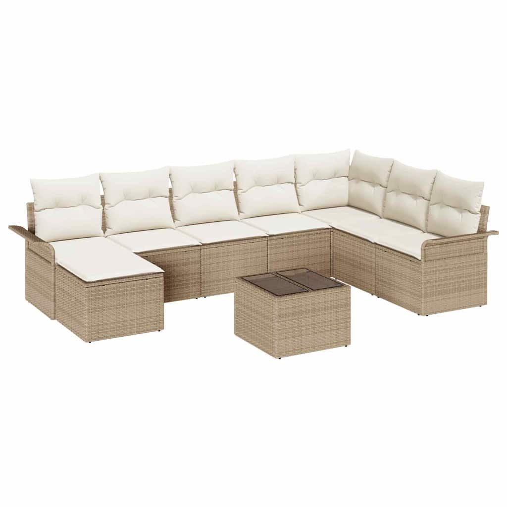 vidaXL Gartenlounge-Set Gartensofa-set mit Kissen 9 pcs Beige Poly-Rattan, (9-tlg)