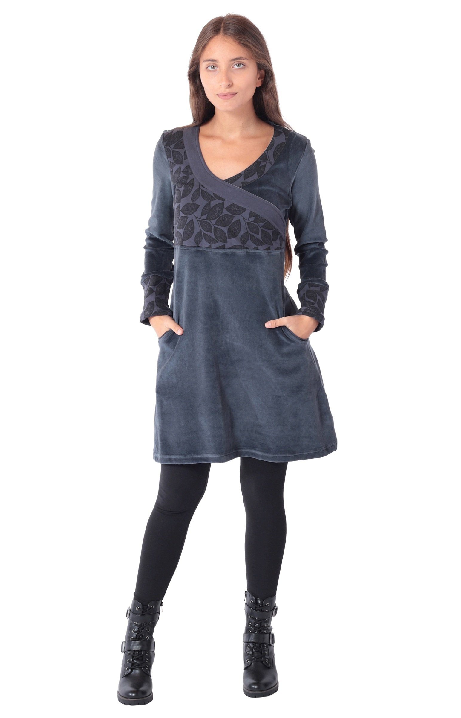 PUREWONDER Samtkleid Samtkleid Alternatives Kleid Nr. 36 Grau XXL figurbetont geschnitten