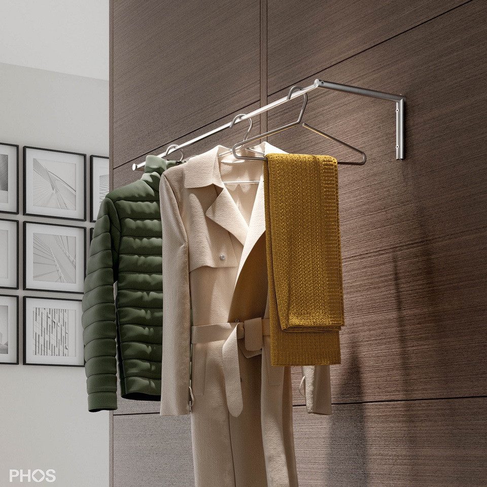 PHOS Design Wandgarderobe aus Edelstahl mit Kleiderstange, G13-500