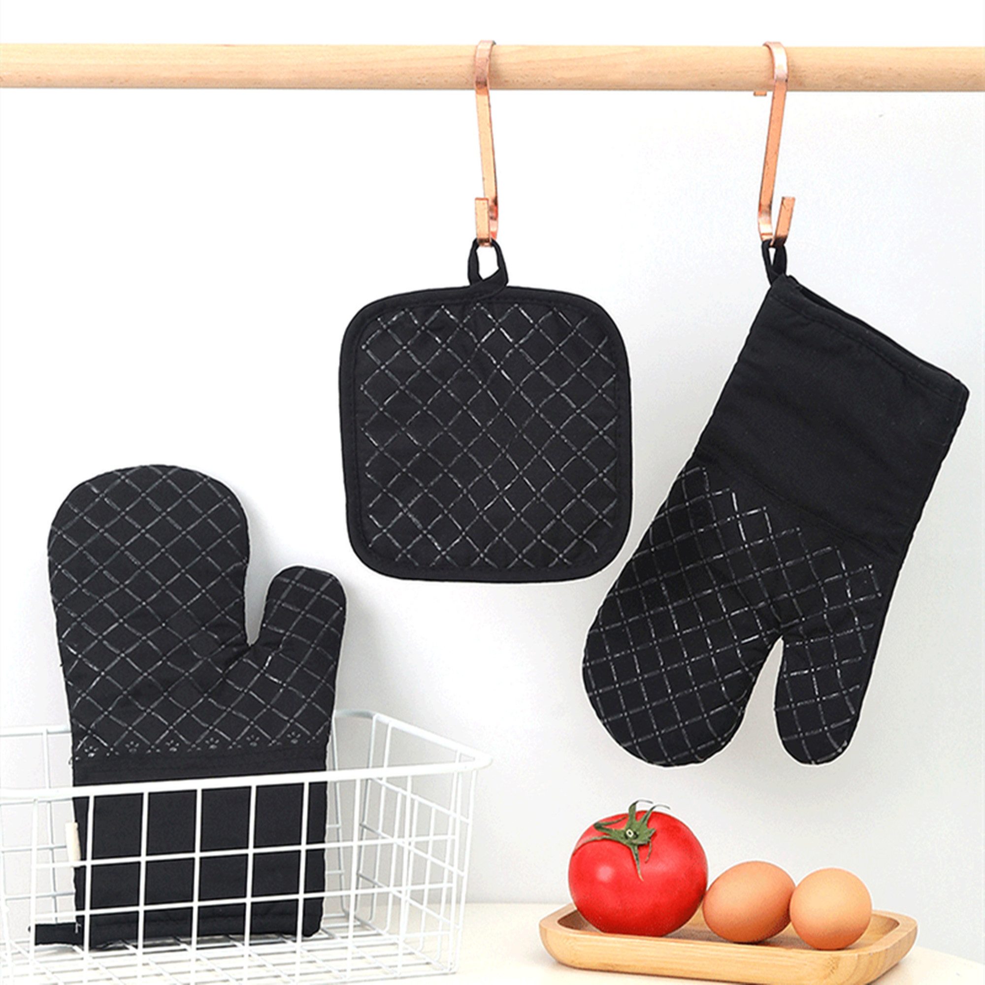 ibettertec Topfhandschuhe Ofenhandschuhe Topflappen 4er Set, 260℃ Hitzebeständige Topfhandschuhe – Bild 2 von 5