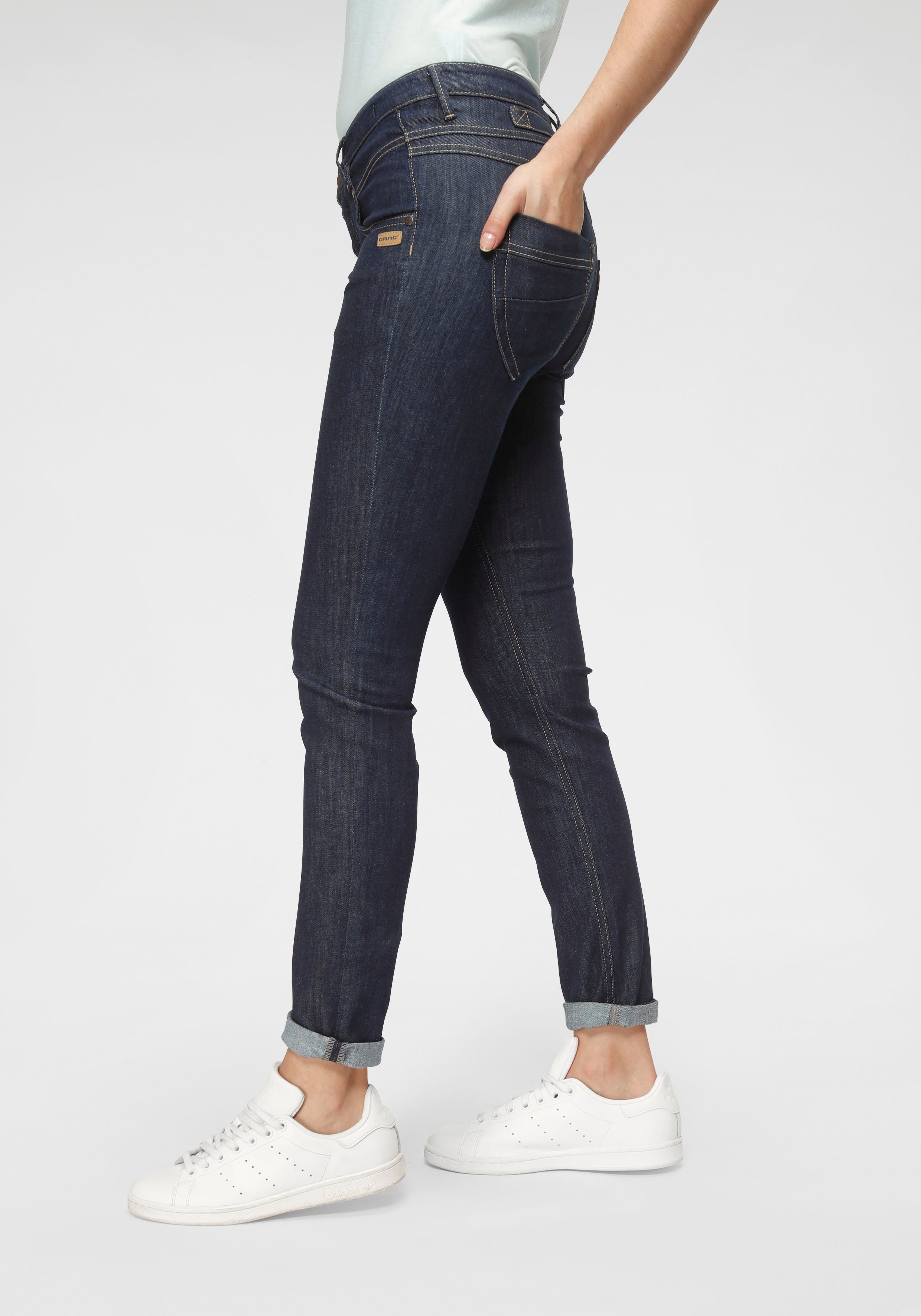 GANG Skinny-fit-Jeans 94Medina mit stylischer halb offener Knopfleiste,  Tiefere Gesäßtaschen mit Teilungsnähten für tolle Shaping Wirkung