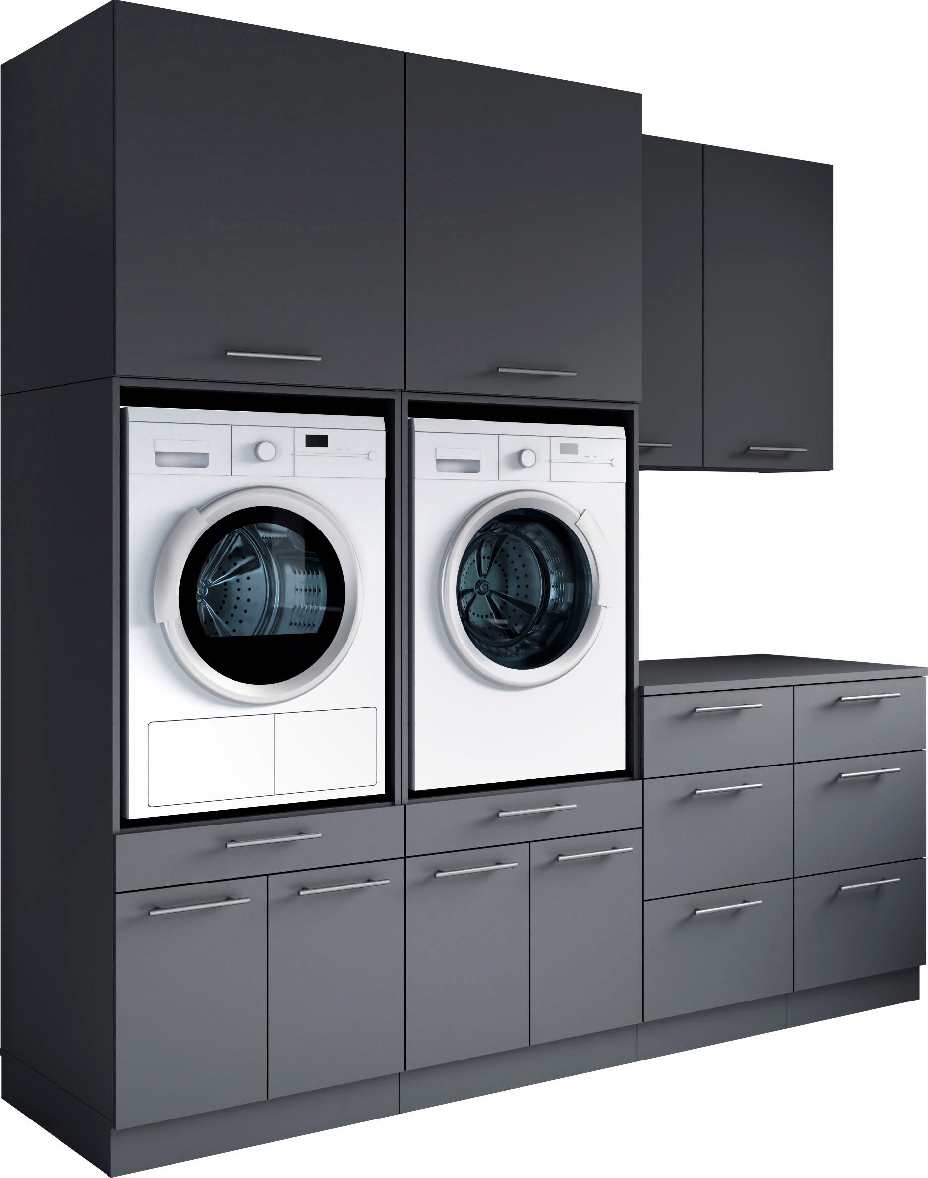 Laundreezy Mehrzweckschrank-Set Laundreezy, 8-tlg. Mehrzweckschrank-Set B/H/T 238/238/68 cm, (8-St), Breite 238 cm, Soft-Close-Funktion, höhenverstellbare Füße