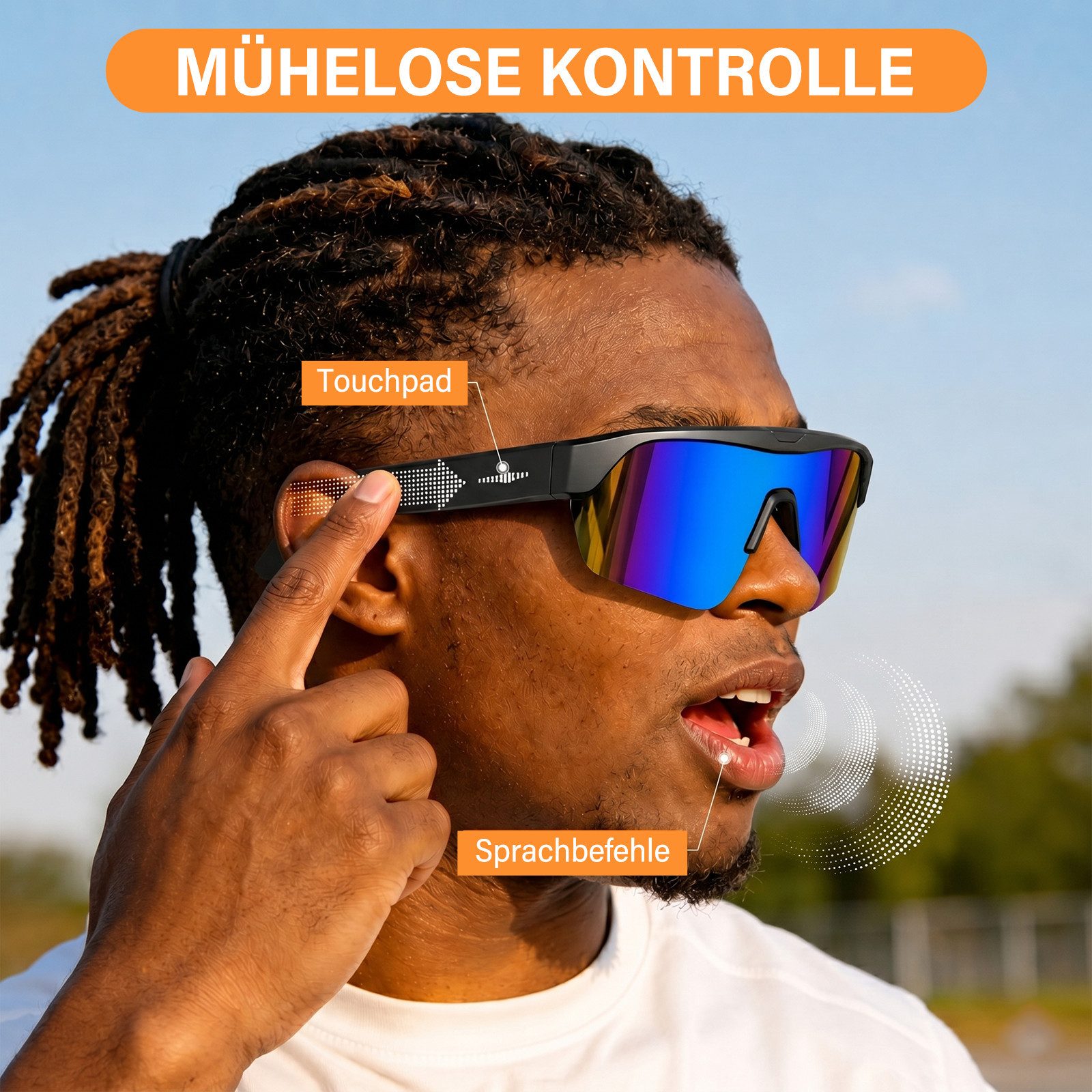 MOPUEA Sonnenbrille Bluetooth Sportbrille Fahrradbrille Open-Ear Audio Freisprechfunktion (Bluetooth Sportbrille mit Freisprechfunktion, Kabellose Sportbrille m – Bild 3 von 5