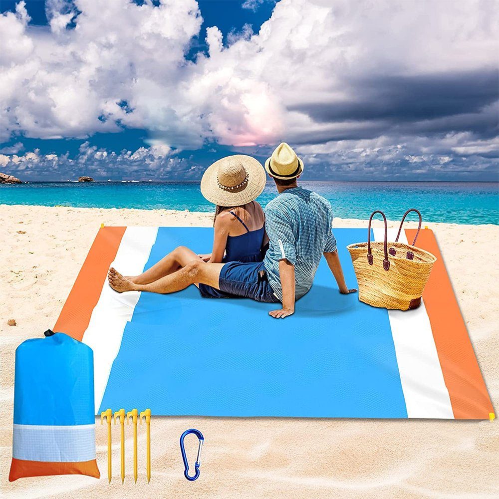 Wasserdicht Outdoor zggzerg Sandfrei Decke, Orange-White-Blue Picknickdecke200x210cm, Stranddecke Picknickdecke