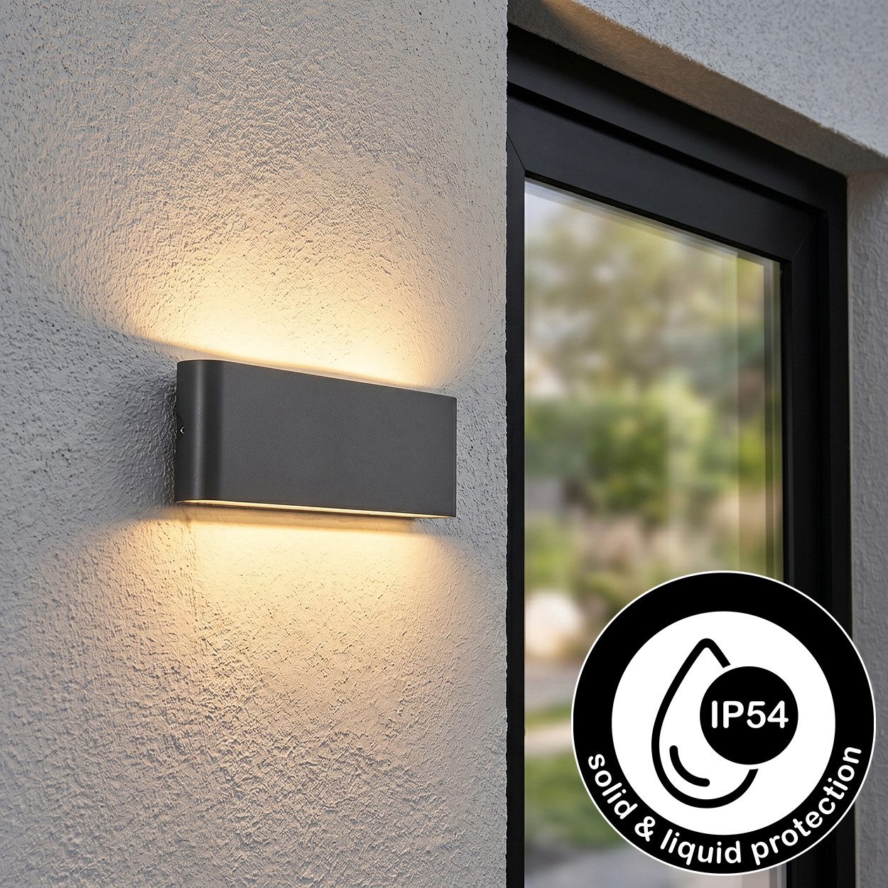 hofstein Außen-Wandleuchte Außenwandlampe aus Metall/Kunststoff in Anthrazit/Weiß, LED wechselbar, 3000 Kelvin, Wandleuchte im modernen Design für Garten, Außenfassade, Hof, IP54