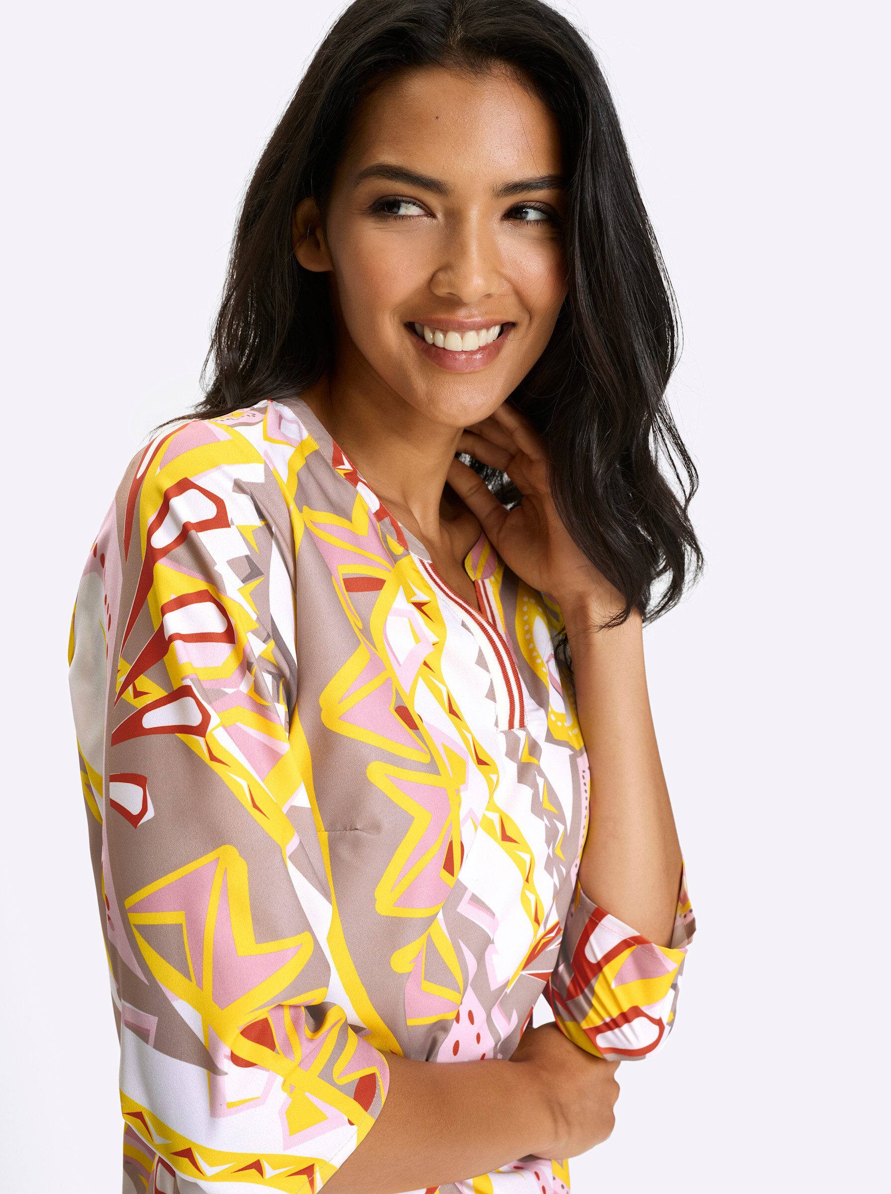 Sieh an! Klassische Bluse Longbluse 3/4-Arm