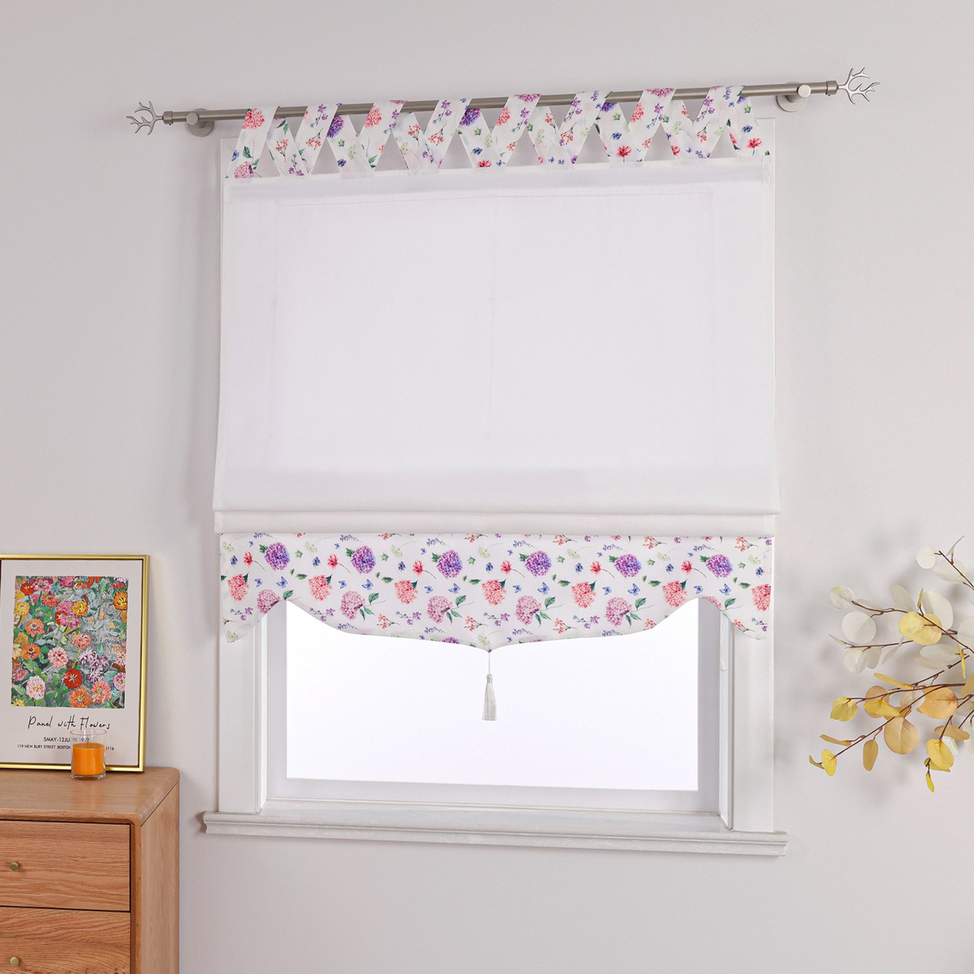 Joyswahl Raffrollo Blumen, mit Schlaufen, Gardinenstange, freihängend, ohne günstig online kaufen