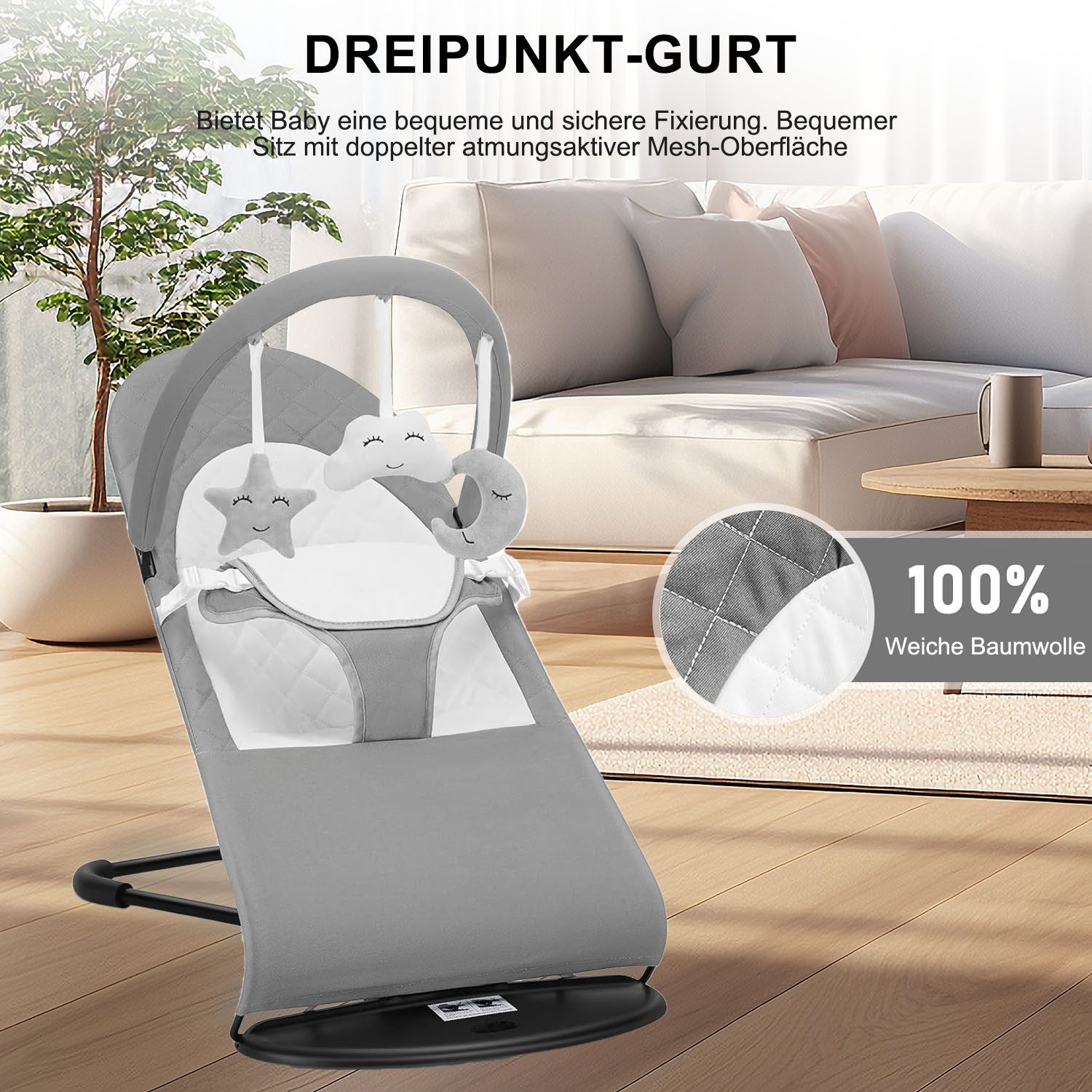 SURFOU Baby Bouncer, Baby Swing, Baby Bouncer with Toy Bar and 3 Toys, 0-6 Months up to 9 kg, Ergonomically Height Adjustable with Toy Arch