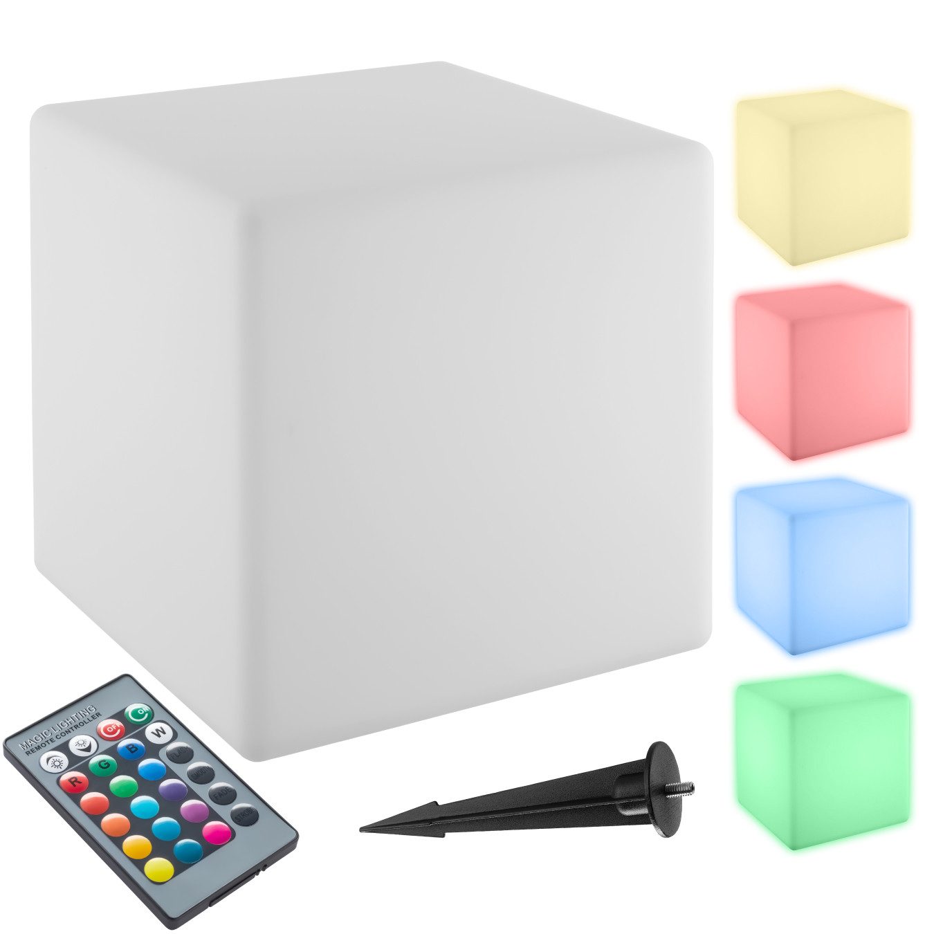 tectake LED Gartenleuchte Leuchtwürfel Luminous Cube, LED, mit Fernbedienung, LED, Bunt, Stylischer LED-Würfel mit 4 Standfüßen und indirekter Освещение