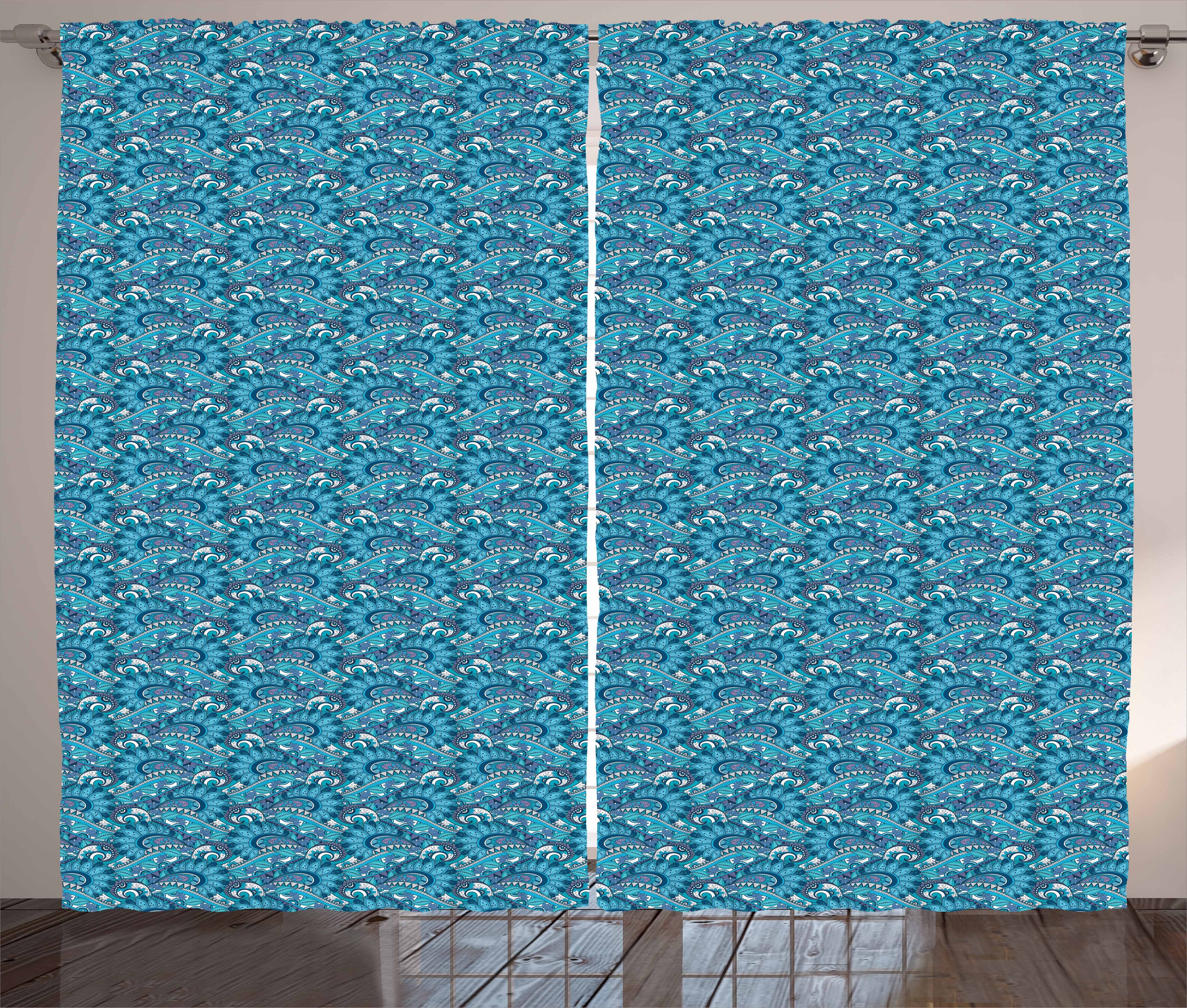 Gardine Schlafzimmer Kräuselband Vorhang Blau Haken, Blumenstrauß Strudel Abakuhaus, Schlaufen und mit Aufwändige Boho