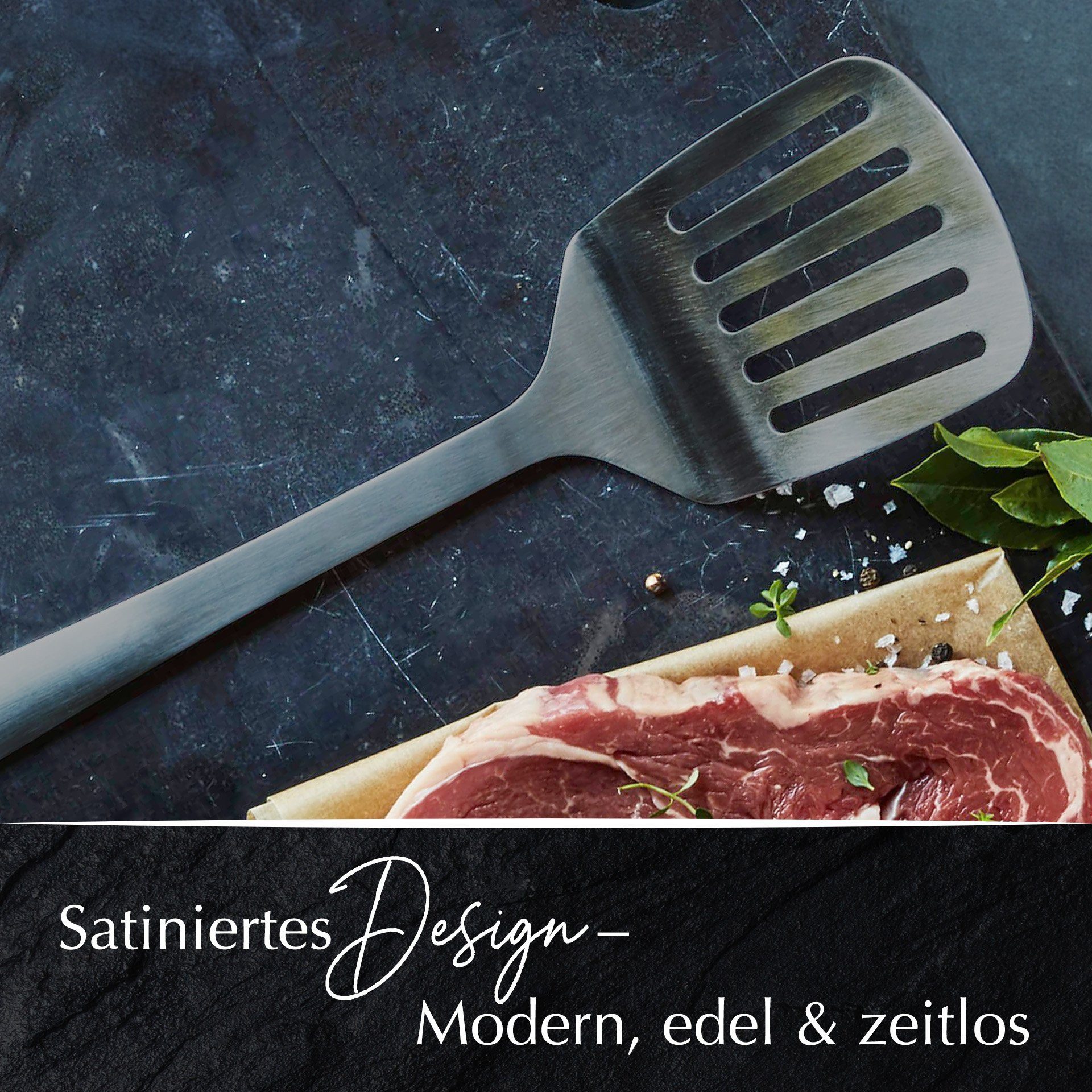 Stanley Rogers Pfannenwender Schlitzwender, Küchenhelfer, Mattschwarz, Edelstahl