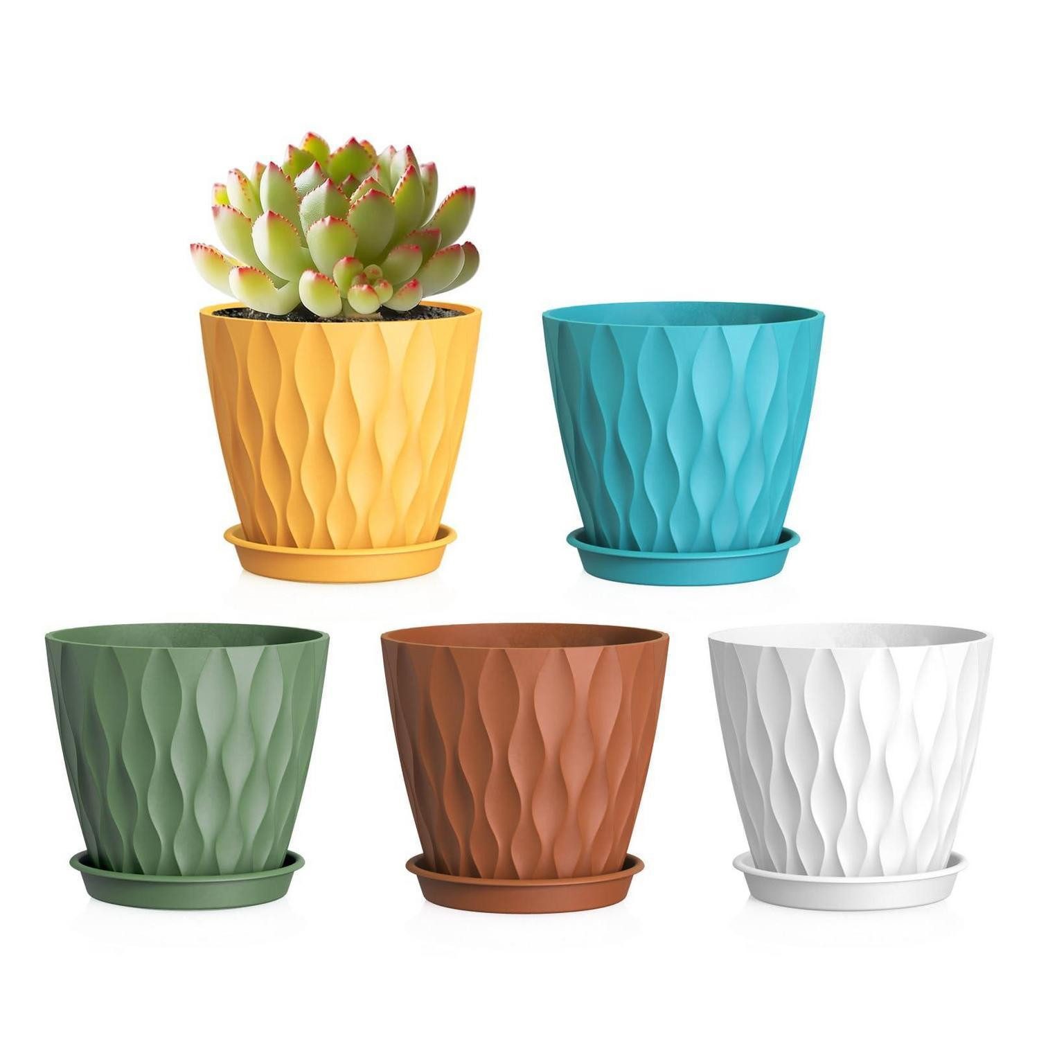 LuxusKollektion Blumentopf Blumentopf Kunststoff Abflusslöcher Bunt Ø 10,2 cm 5er-Pack