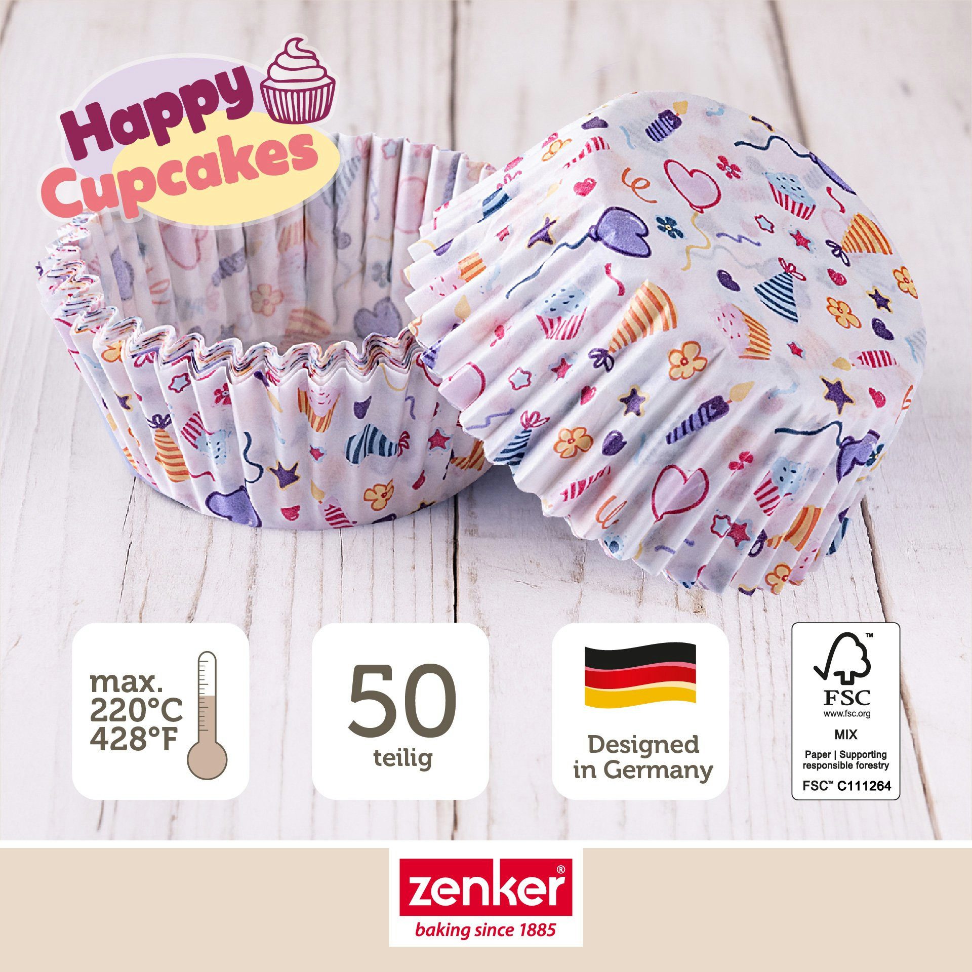 Zenker Muffinform Papier-Muffinförmchen Happy Birthday, Backförmchen, Cupcake-Hüllen