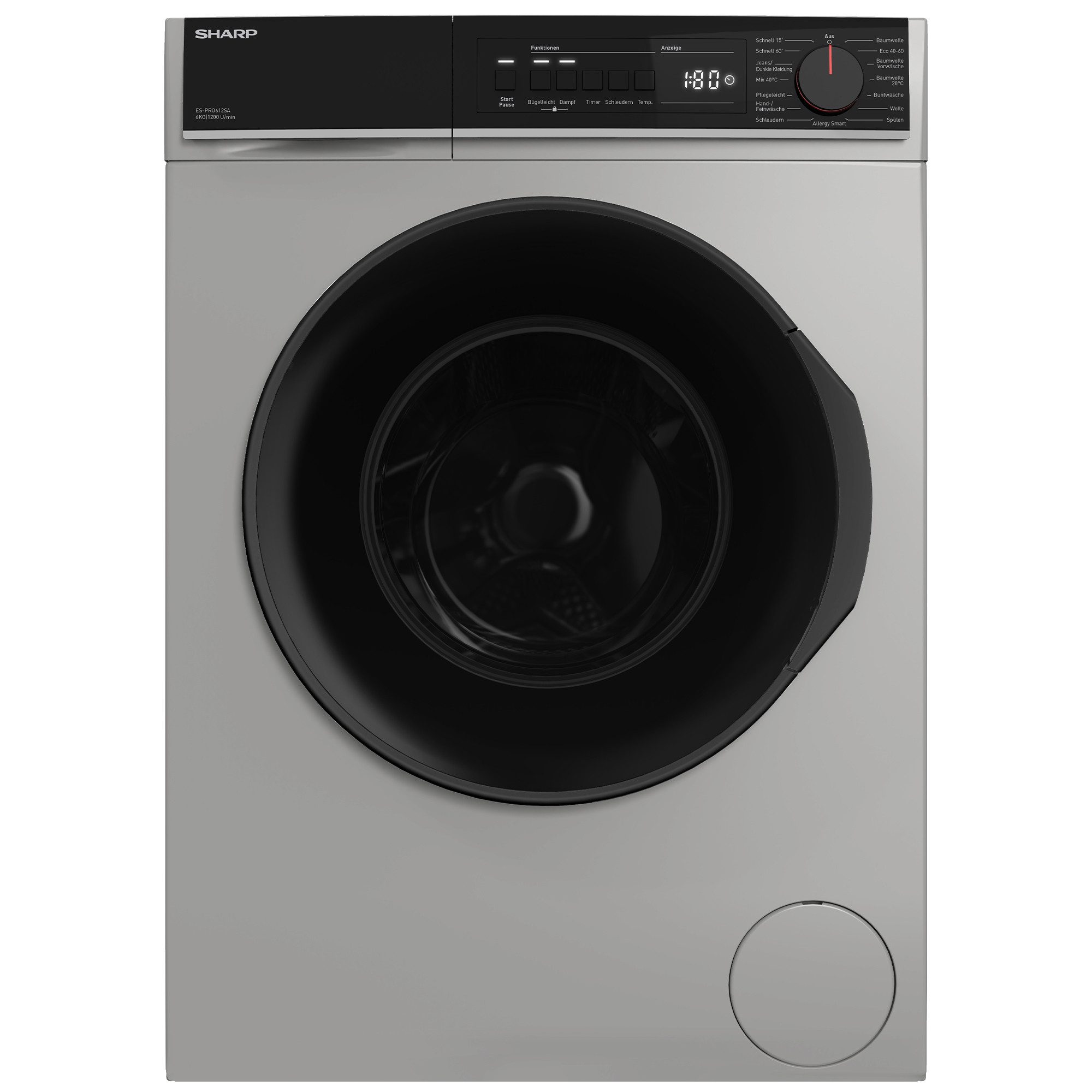 Sharp Waschmaschine ES-PRO612SA-DE, 6 kg, 1200 U/min, AllergySmart, AquaStop, Dampf, EcoLogic