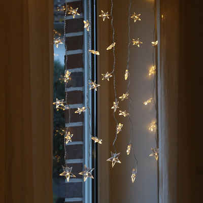 MARELIDA LED-Lichtervorhang LED Lichtervorhang Sterne 64 warmweiße LED 1,2mx1m Innen Weihnachten, 64-flammig